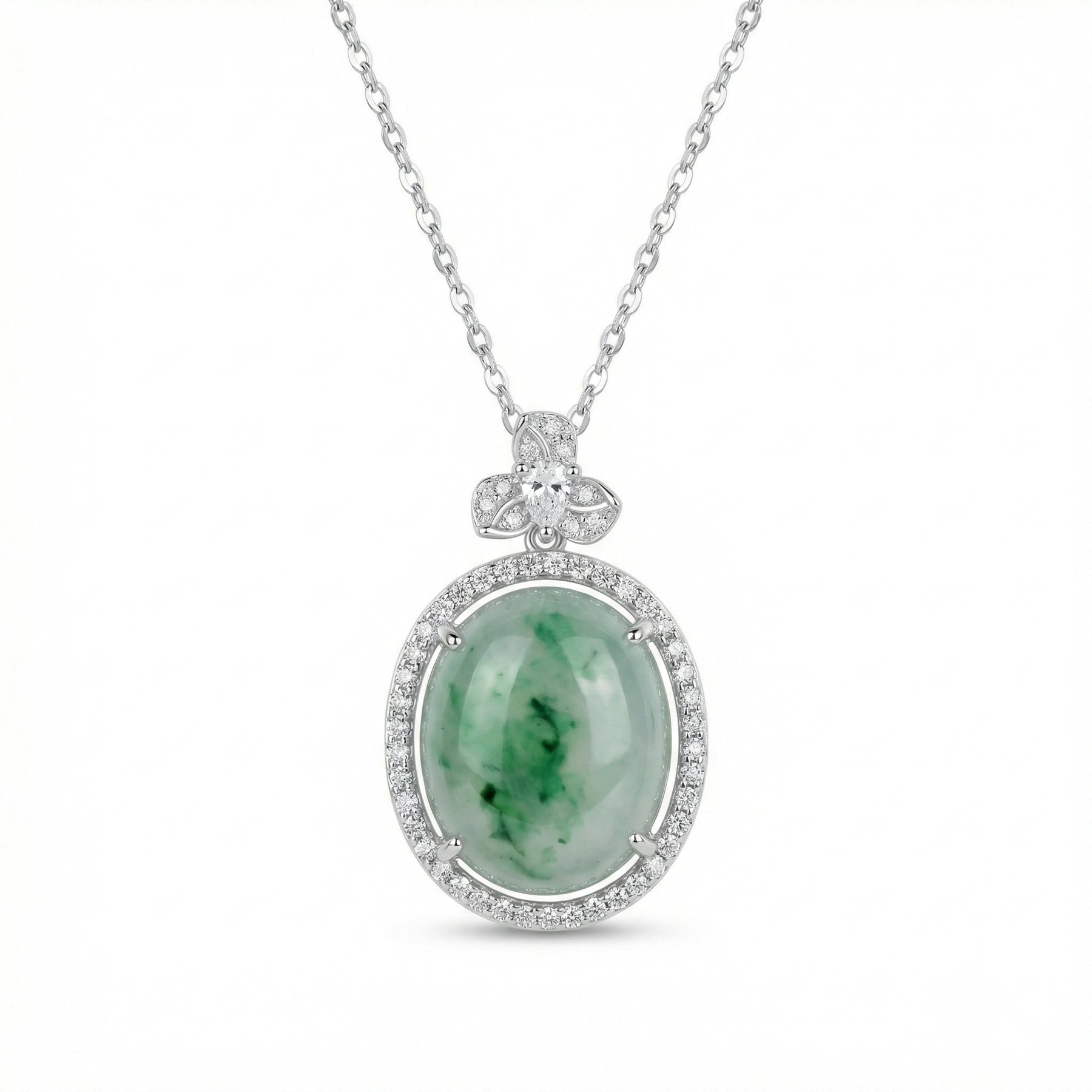 Oval Jadeite Pendant with Floral Bail – jade necklace
