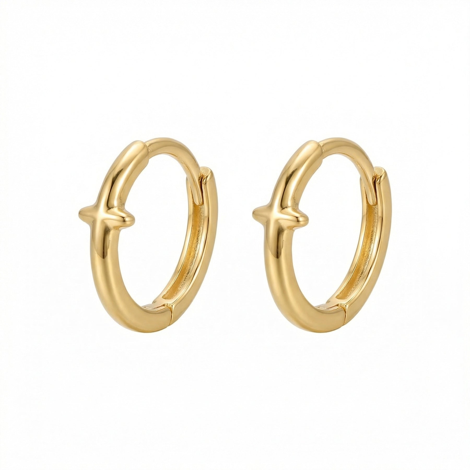 Polished Cross Huggie Hoop Earrings – sterling silver earrings