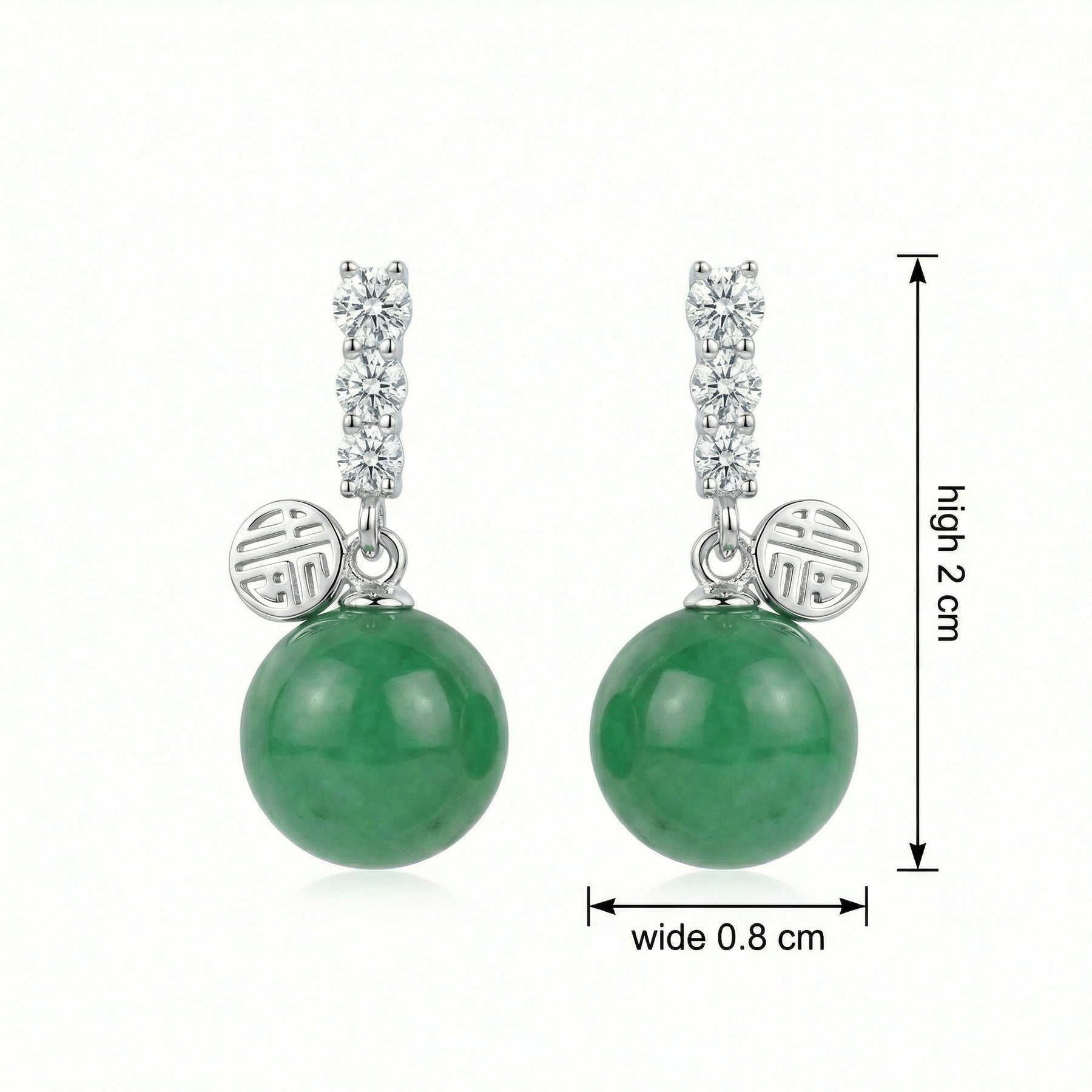 Jade Sphere Fortune Charm Drop Earrings – jade earrings, side detail