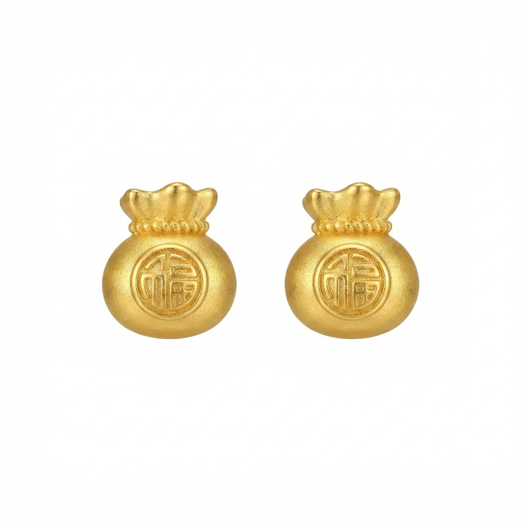 Fortune Pouch Fu Blessing Studs – sterling silver earrings, side detail