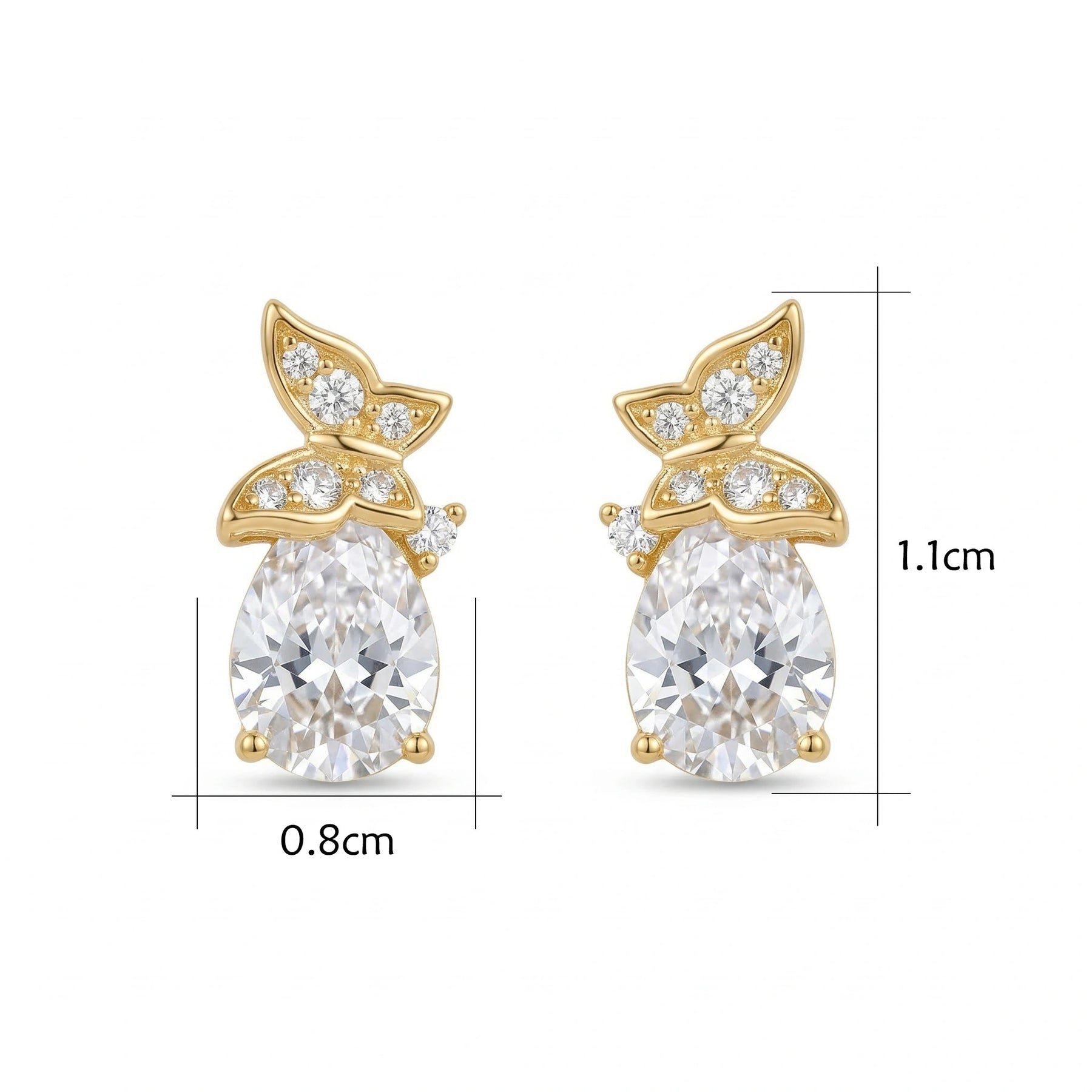 Pear-Shaped CZ Studs with Floral Accents – zircon earrings, side detail