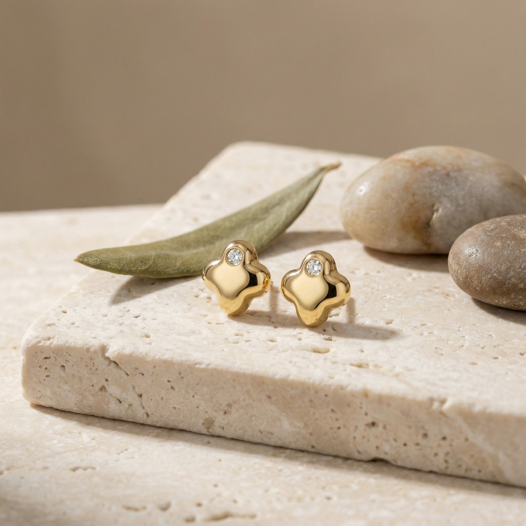 Sculptural Four-Lobe Stud Earrings – sterling silver earrings, front view