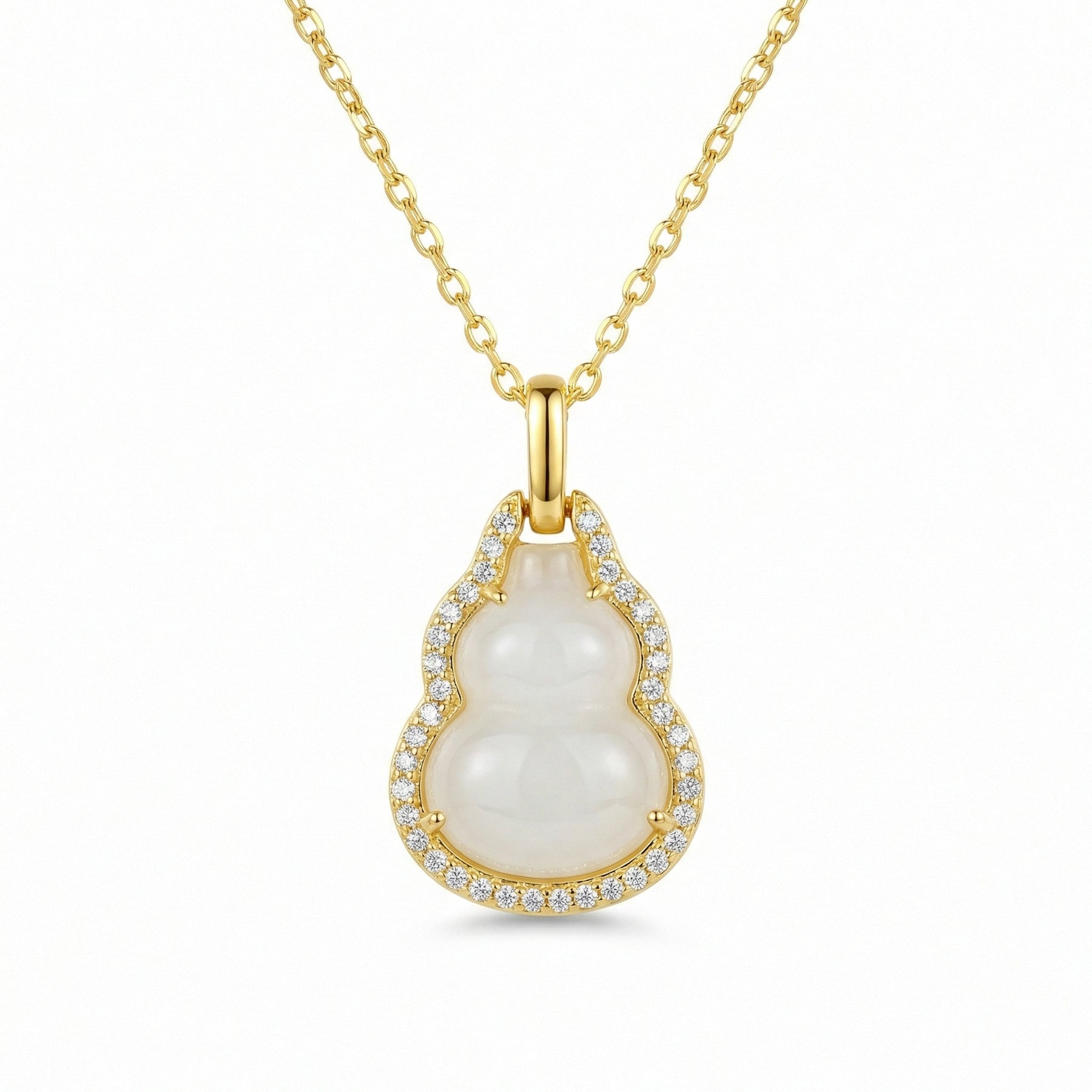 White Jade Gourd Crystal Halo Necklace – jade necklace