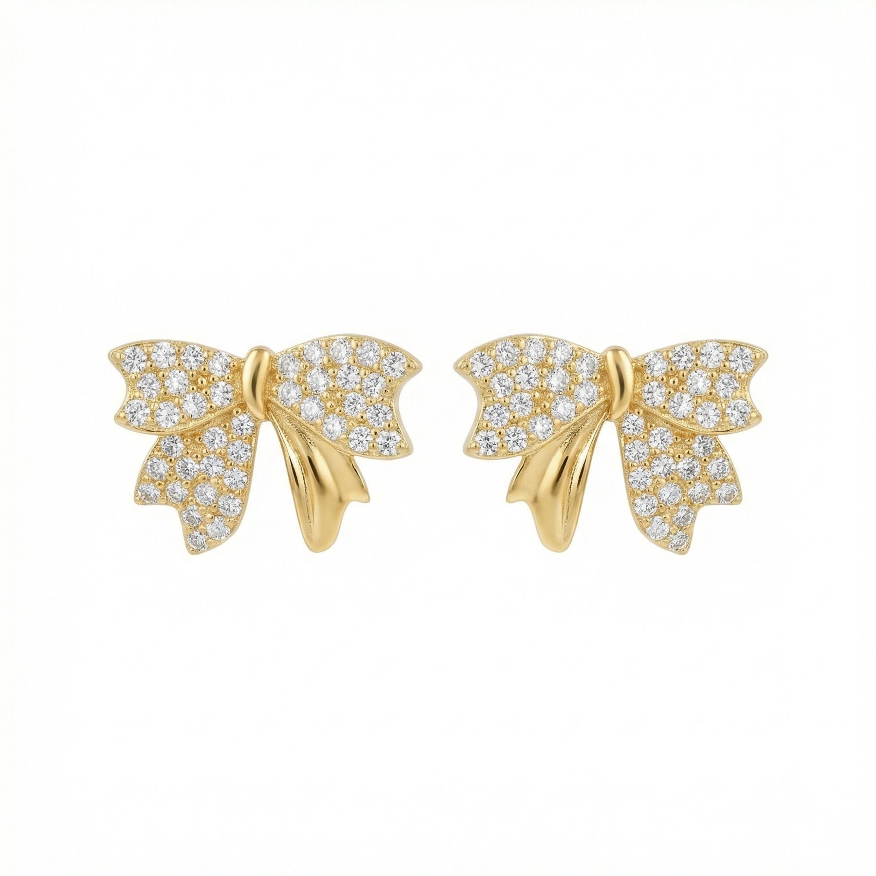 Ribbon Bow Pavé Stud Earrings – sterling silver earrings, side detail