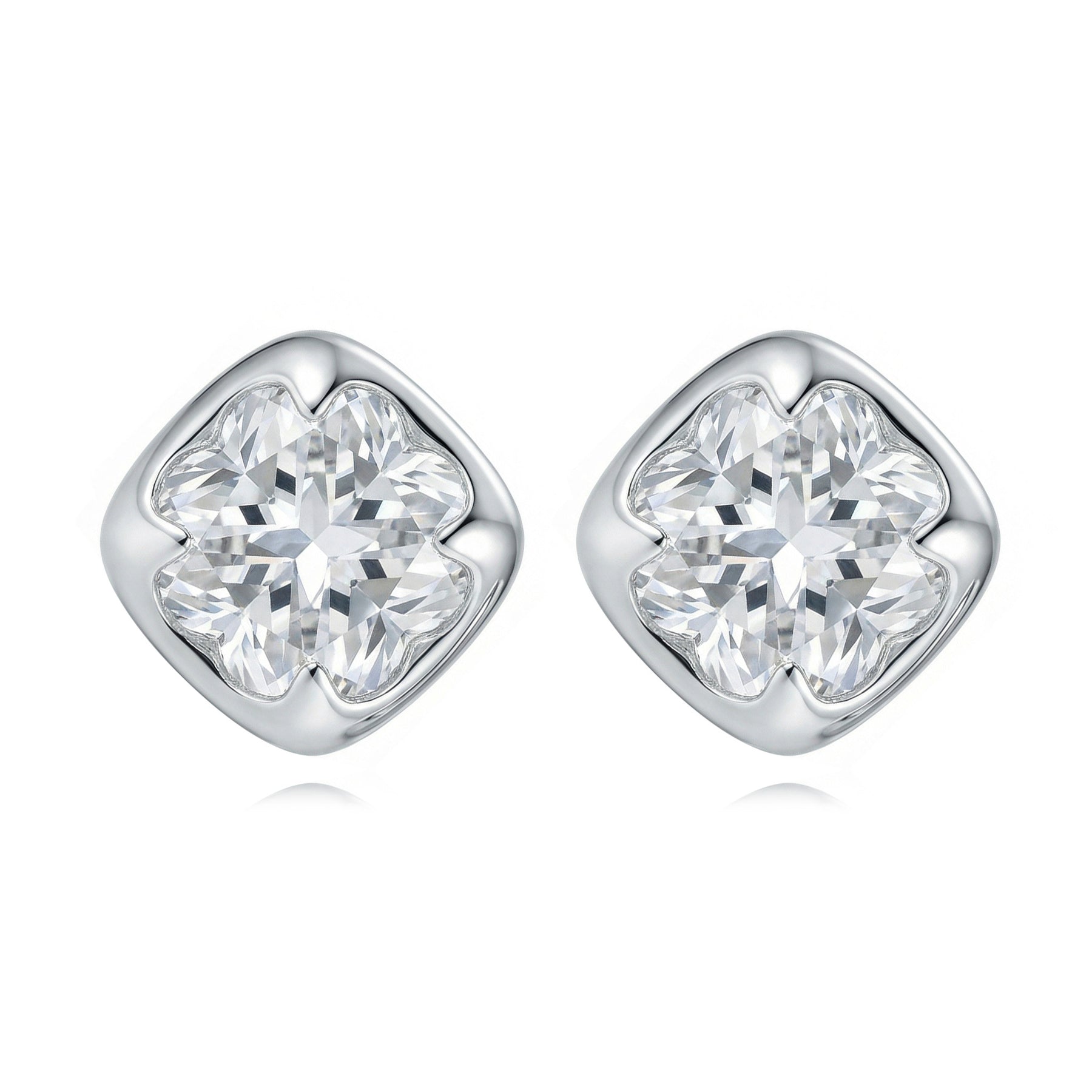 Cushion-Cut CZ Studs with Clover Inset – zircon earrings