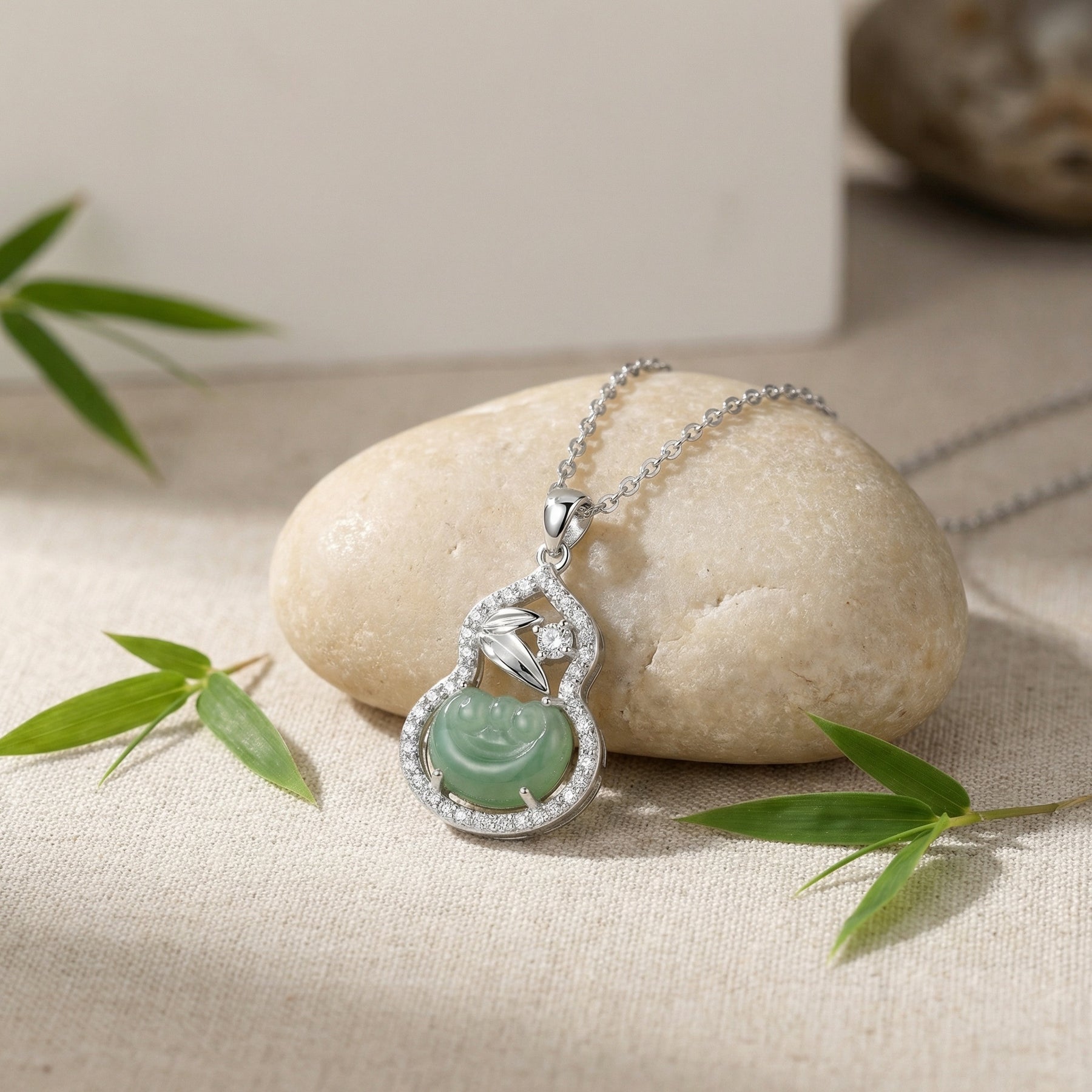 Jade Gourd Leaf Pendant Necklace – jade necklace, close-up