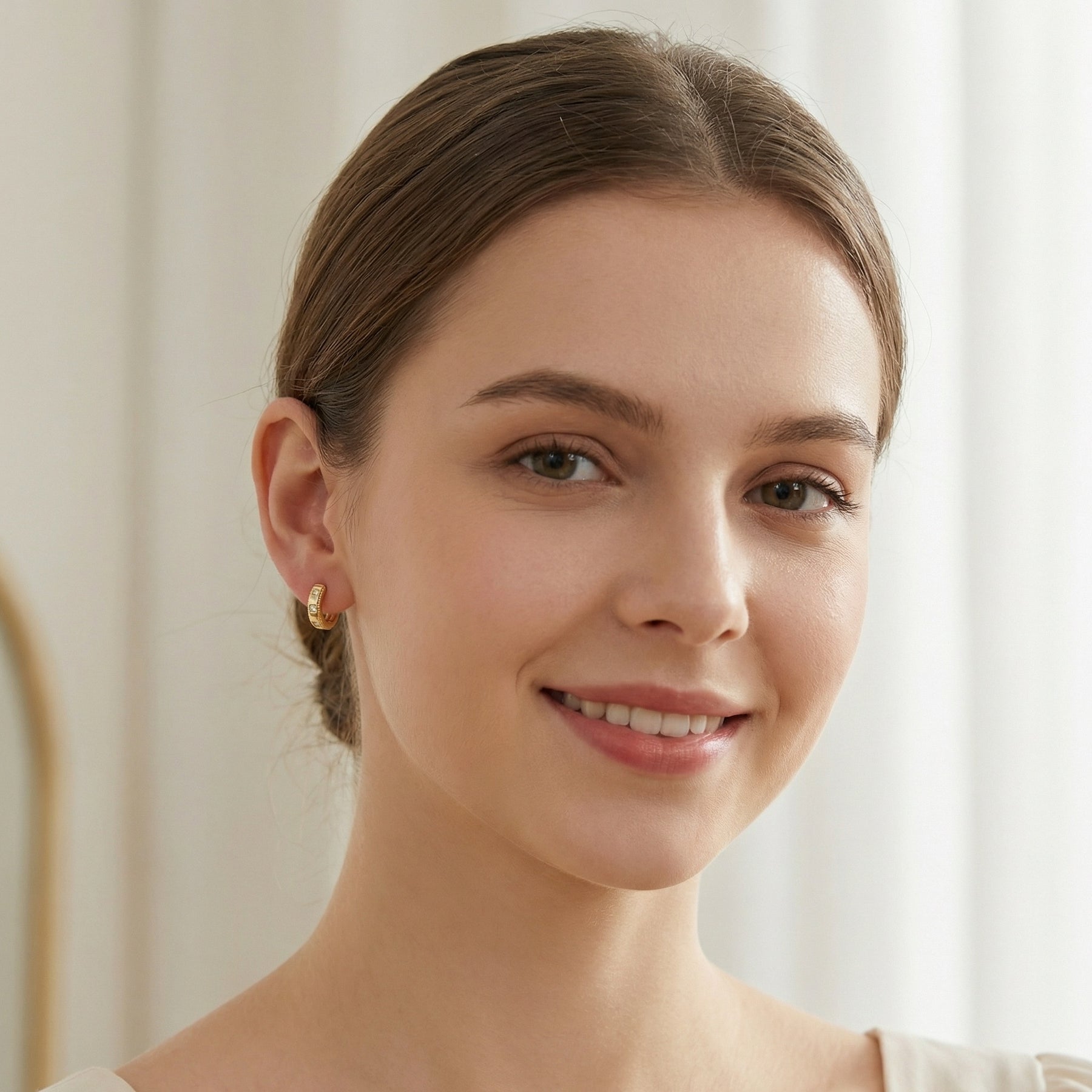 Milgrain Detail Huggie Hoop Earrings – sterling silver earrings, front view