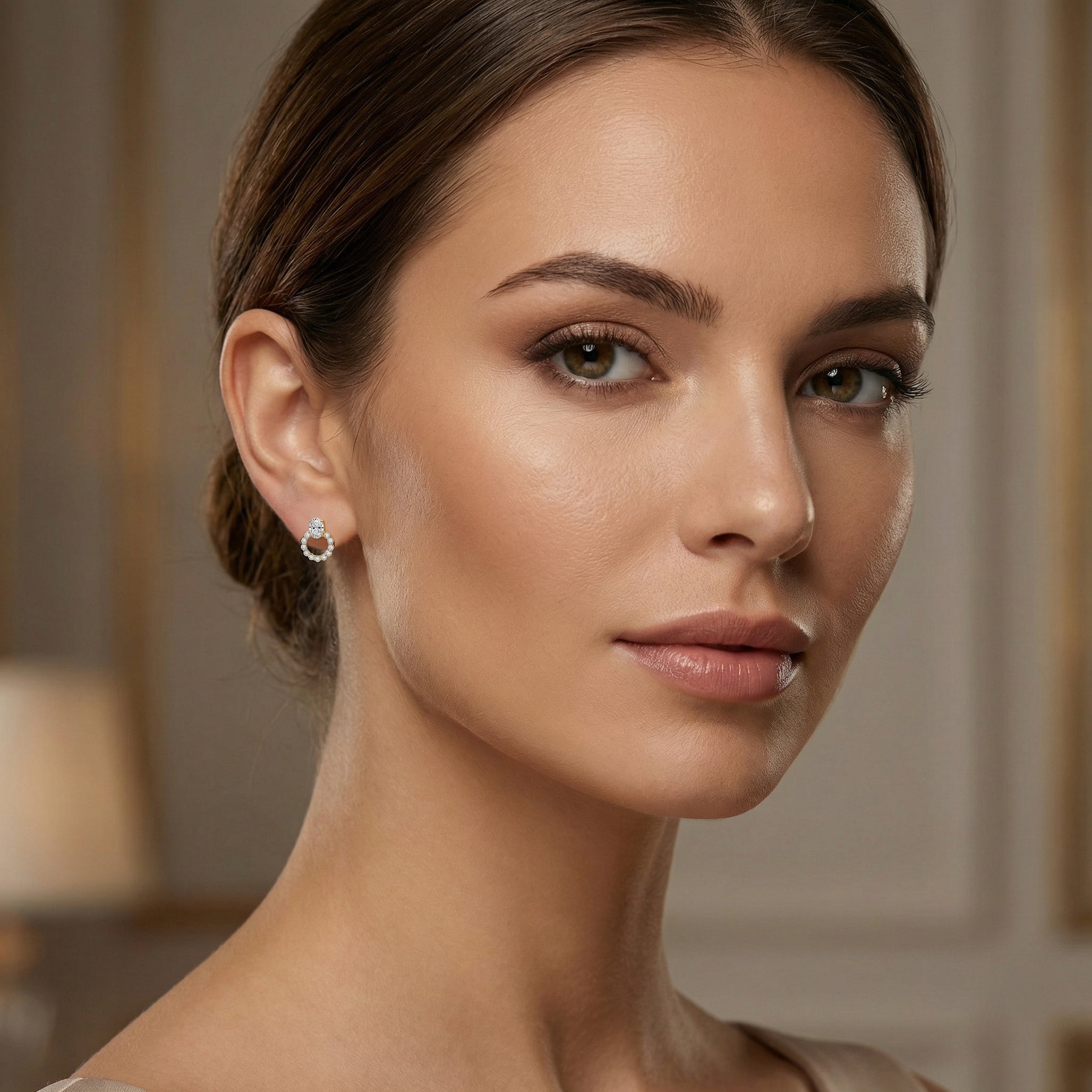 Oval Halo Drop Stud Earrings – sterling silver earrings, front view