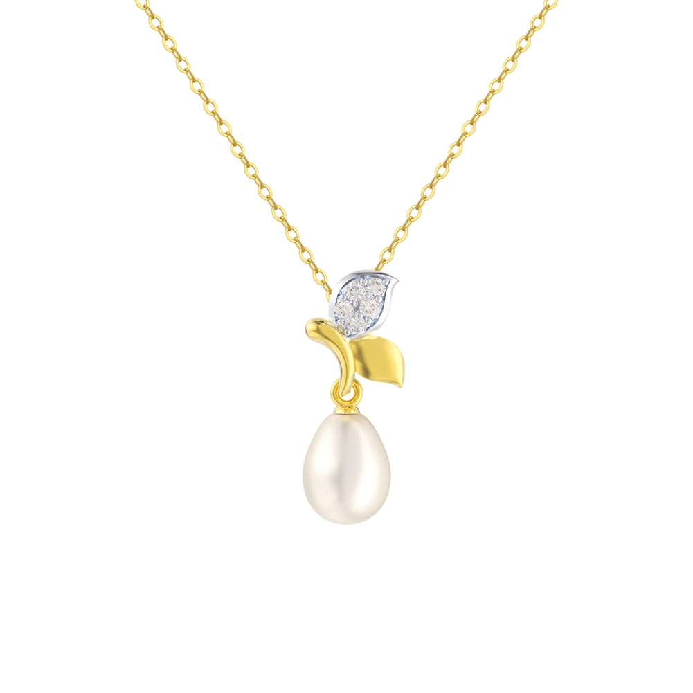 Floral Pearl Drop Necklace – pearl necklace, front view