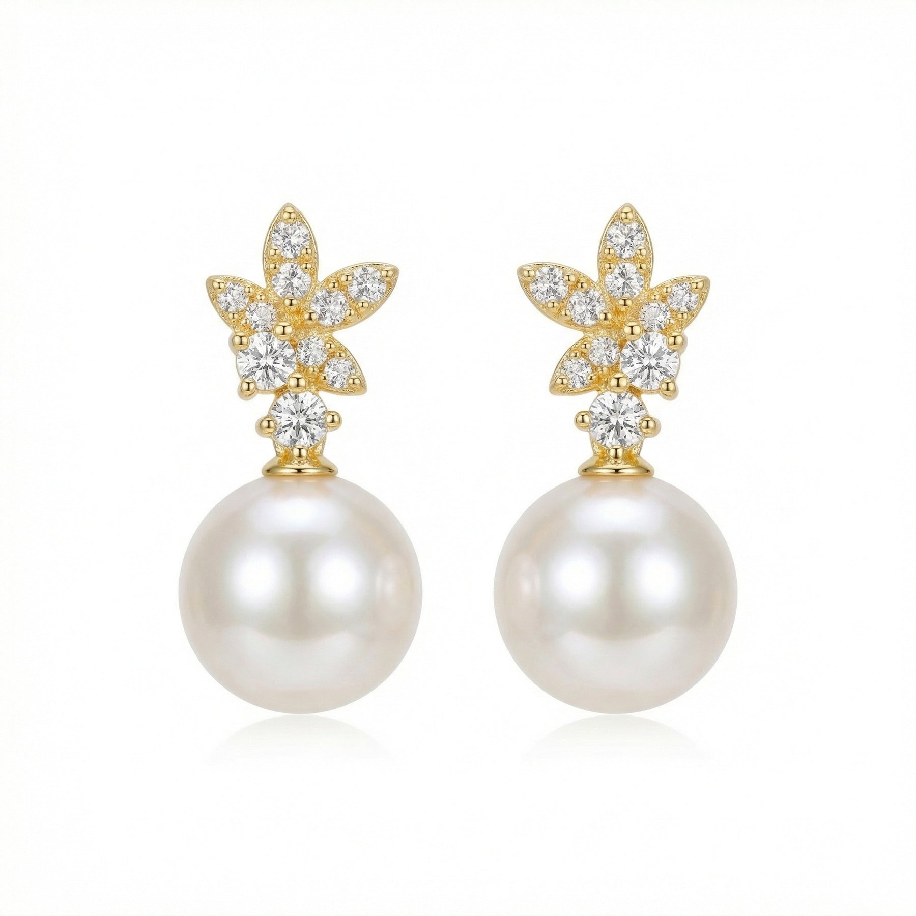 Floral Pearl Drop Earrings – pearl earrings, front view
