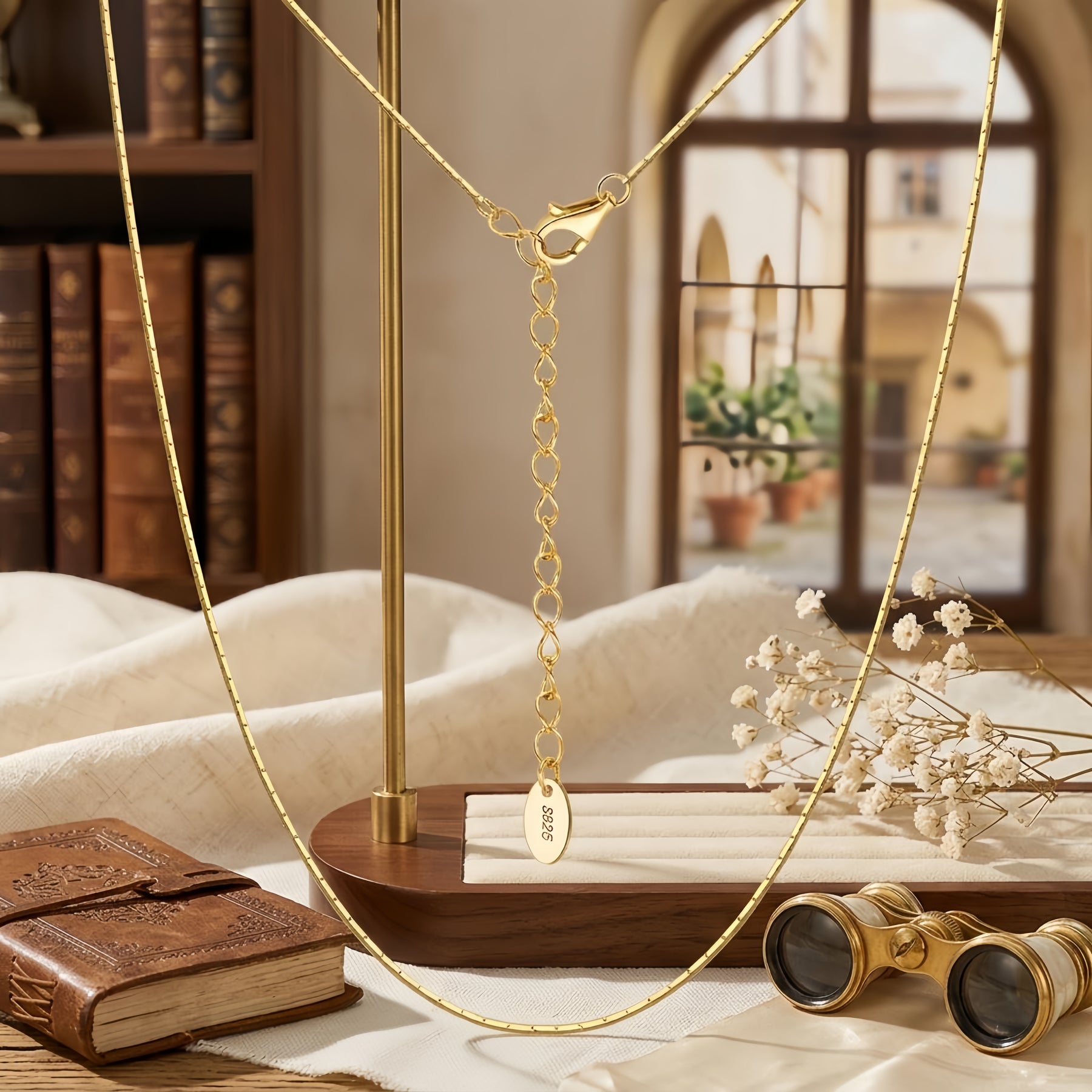 Gold-Plated Chain Necklace with Charm – gold-plated necklace, side detail
