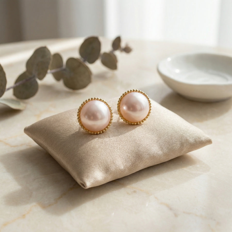Pink Pearl Milgrain Stud Earrings – pearl earrings