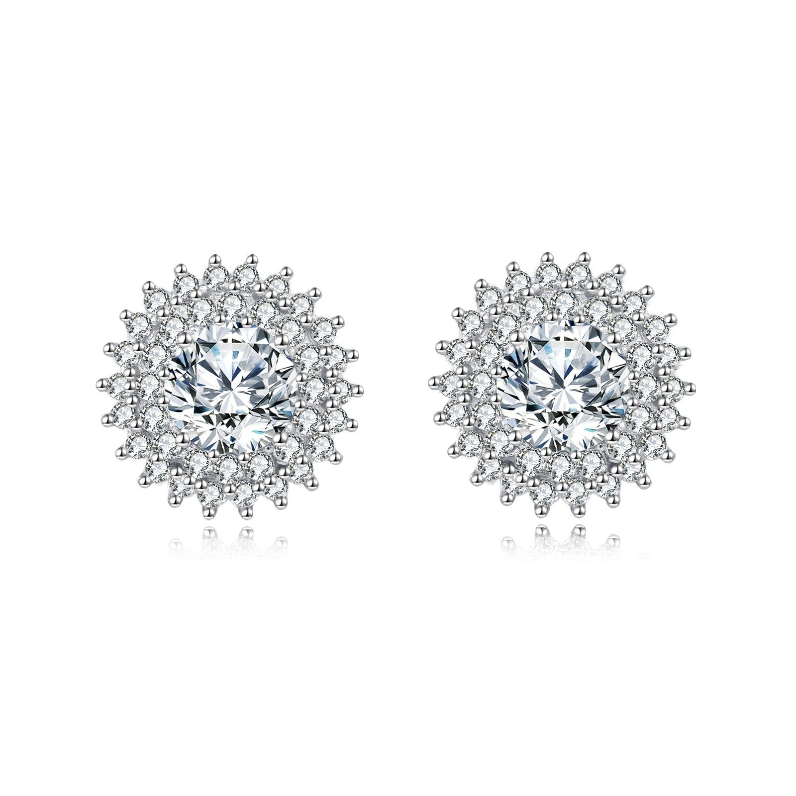 Silver Floral Studs with Sparkling stone Center – sparkling stone earrings, close-up