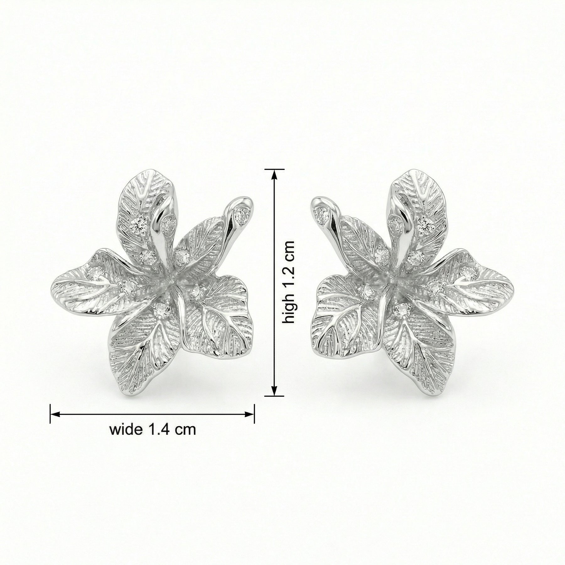 Hibiscus Flower Stud Earrings – sterling silver earrings, front view