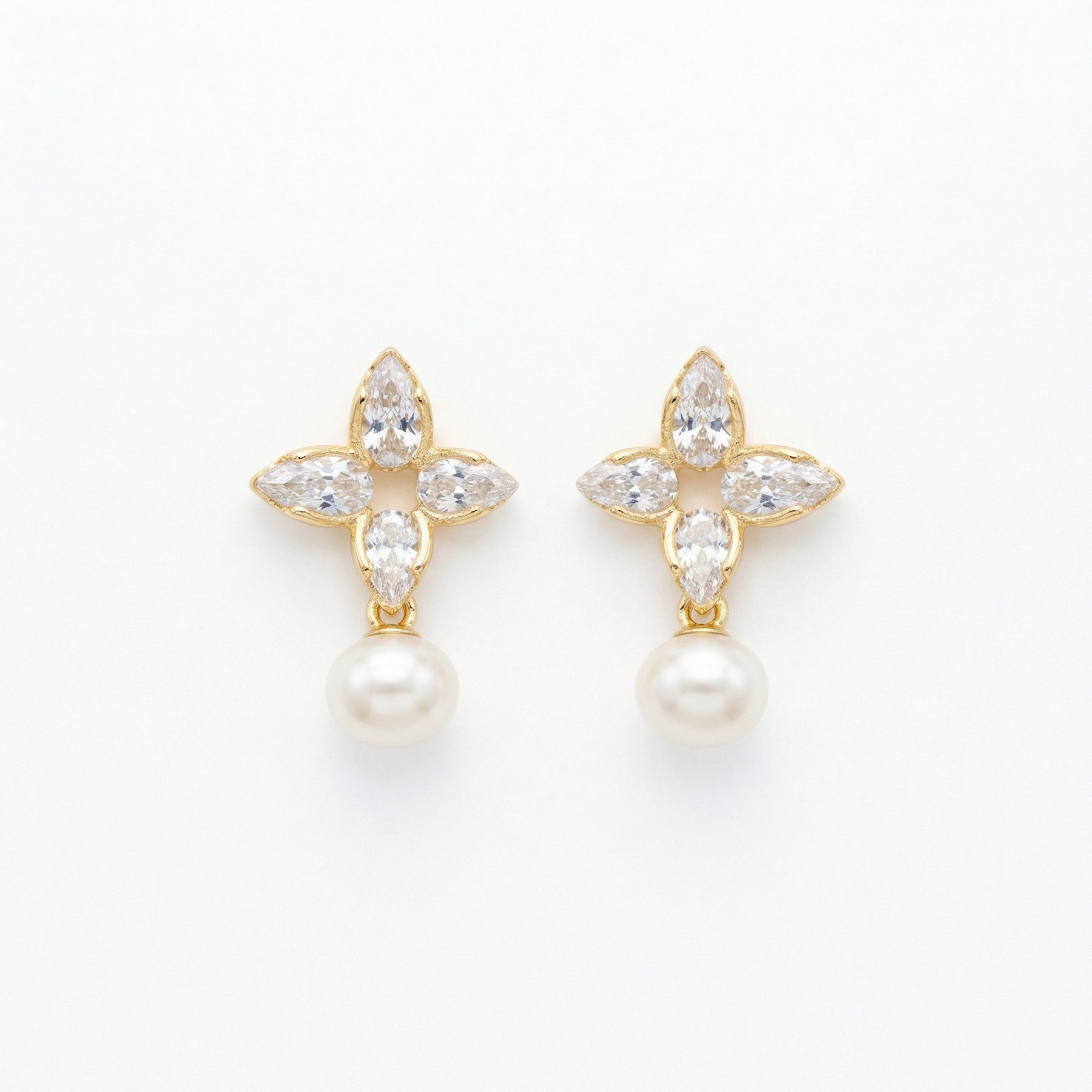 Marquise Floral Pearl Drop Earrings – pearl earrings, front view