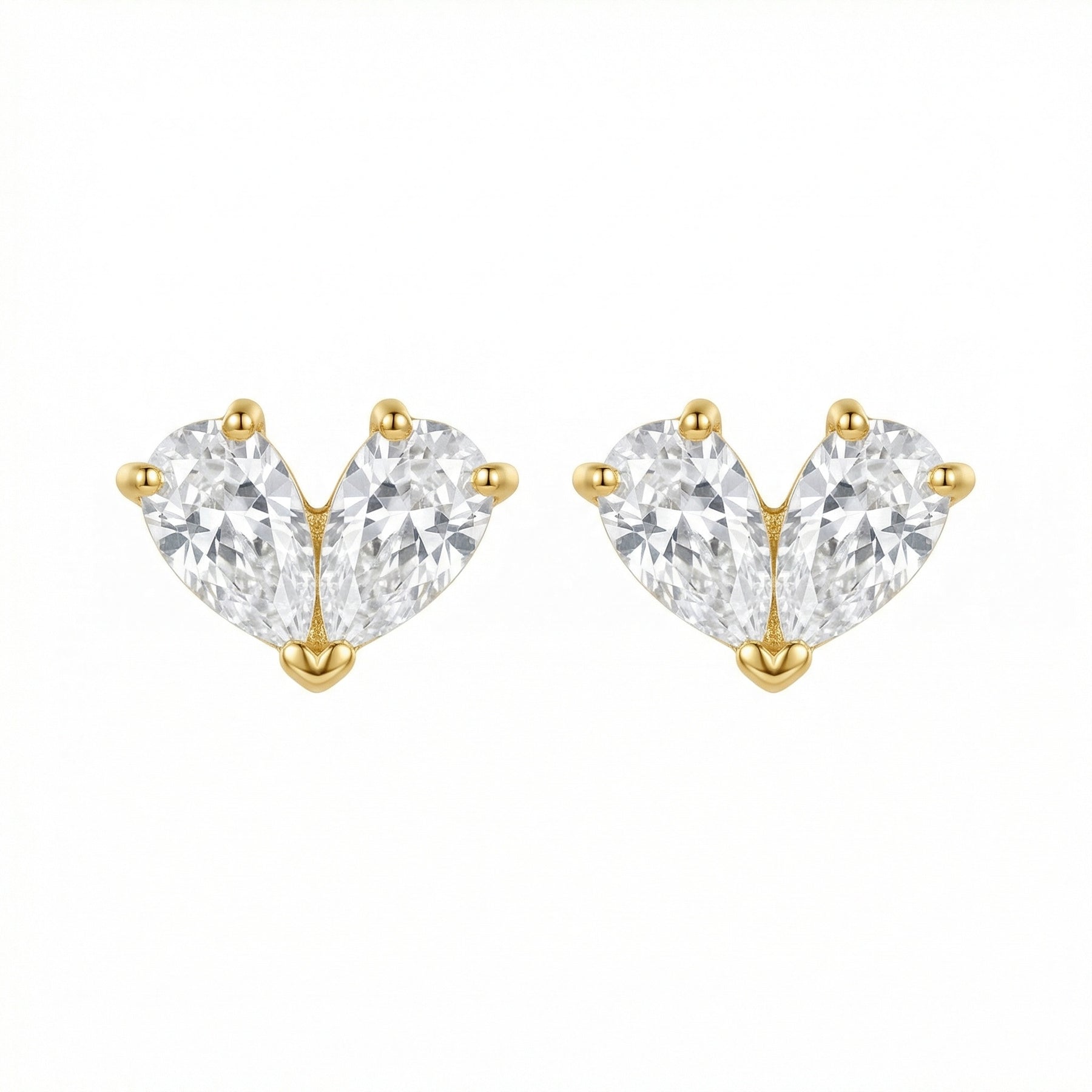 Pear-Cut Heart Stud Earrings – sterling silver earrings, front view