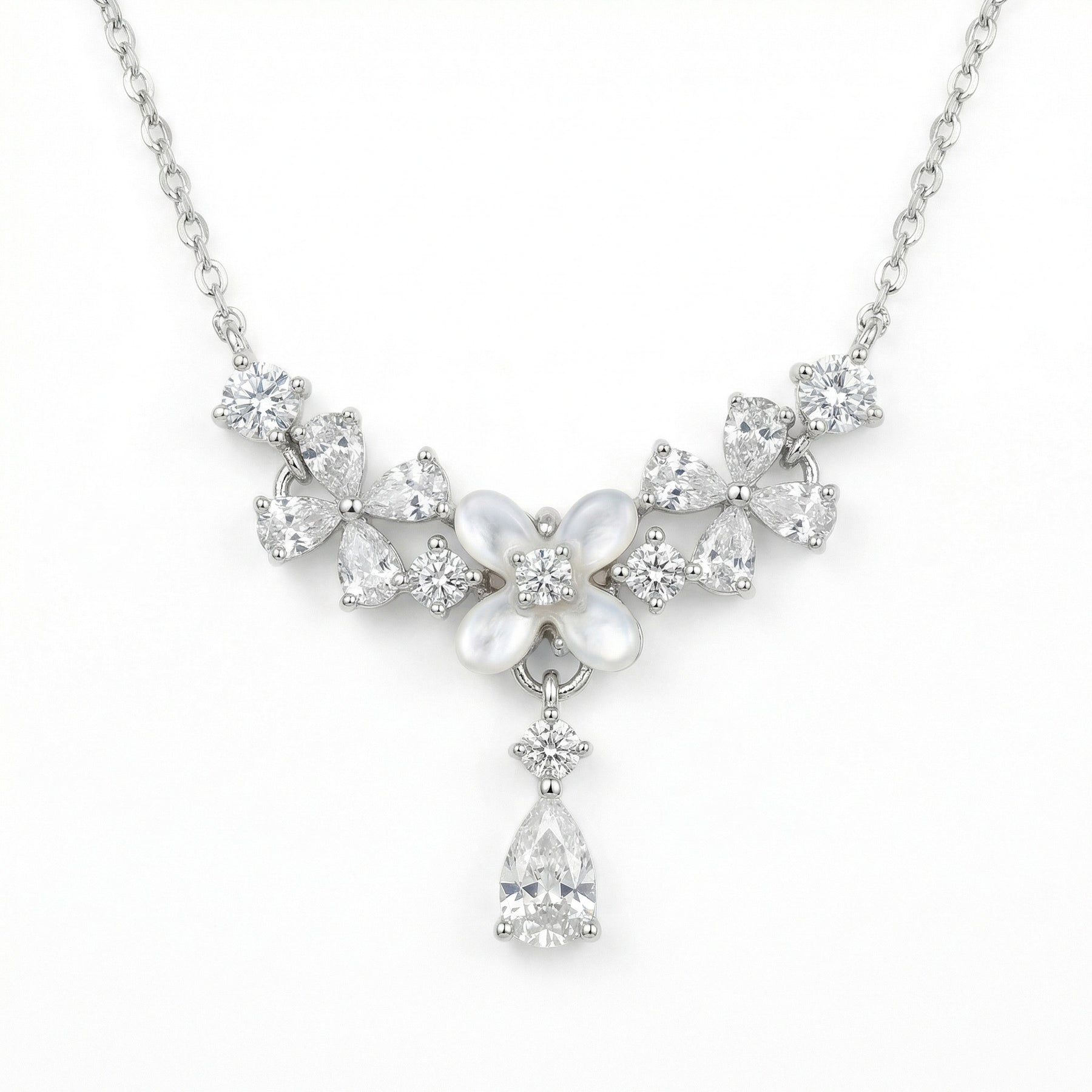 Floral Mother-of-Pearl Pendant Necklace – mother-of-pearl necklace, close-up