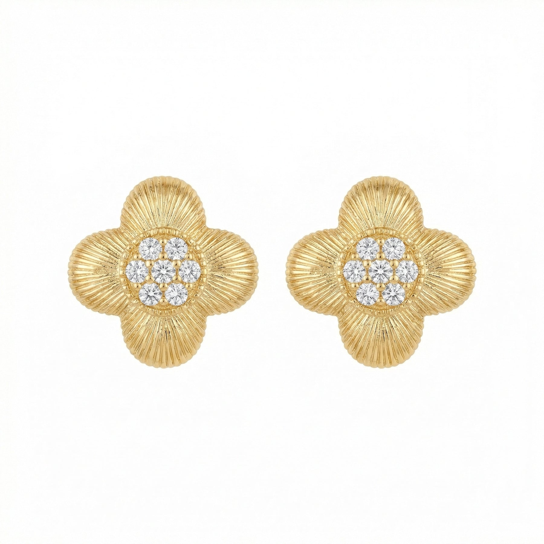 Fluted Clover Stud Earrings – sterling silver earrings, side detail