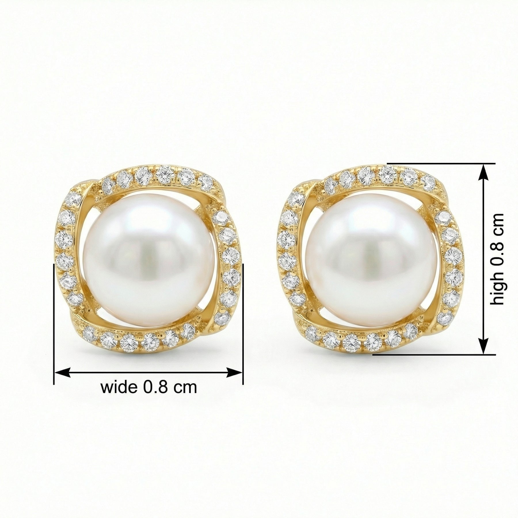 Pearl Studs in Square Frame – pearl earrings, close-up
