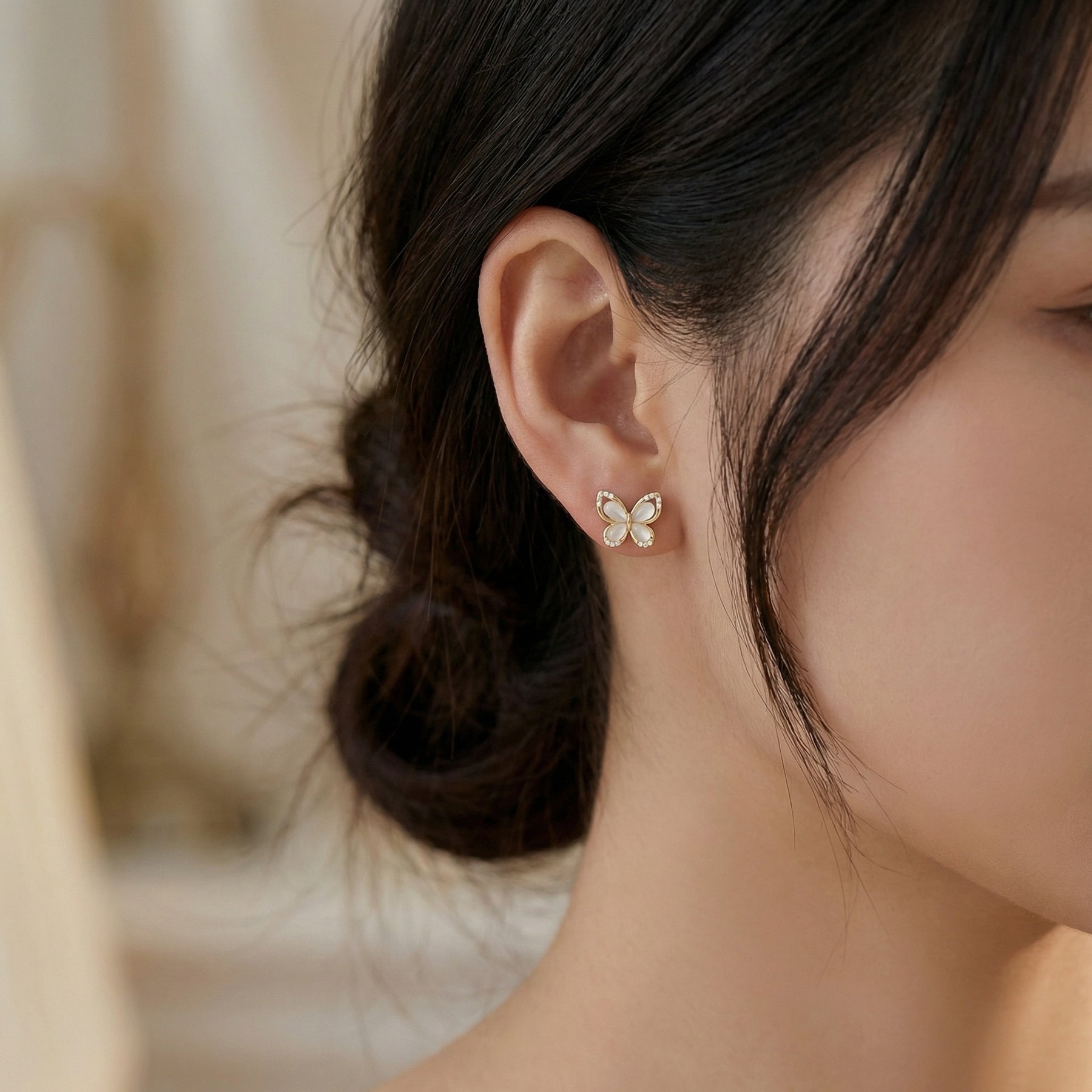 Butterfly Studs, White Inlay Wings – sterling silver earrings