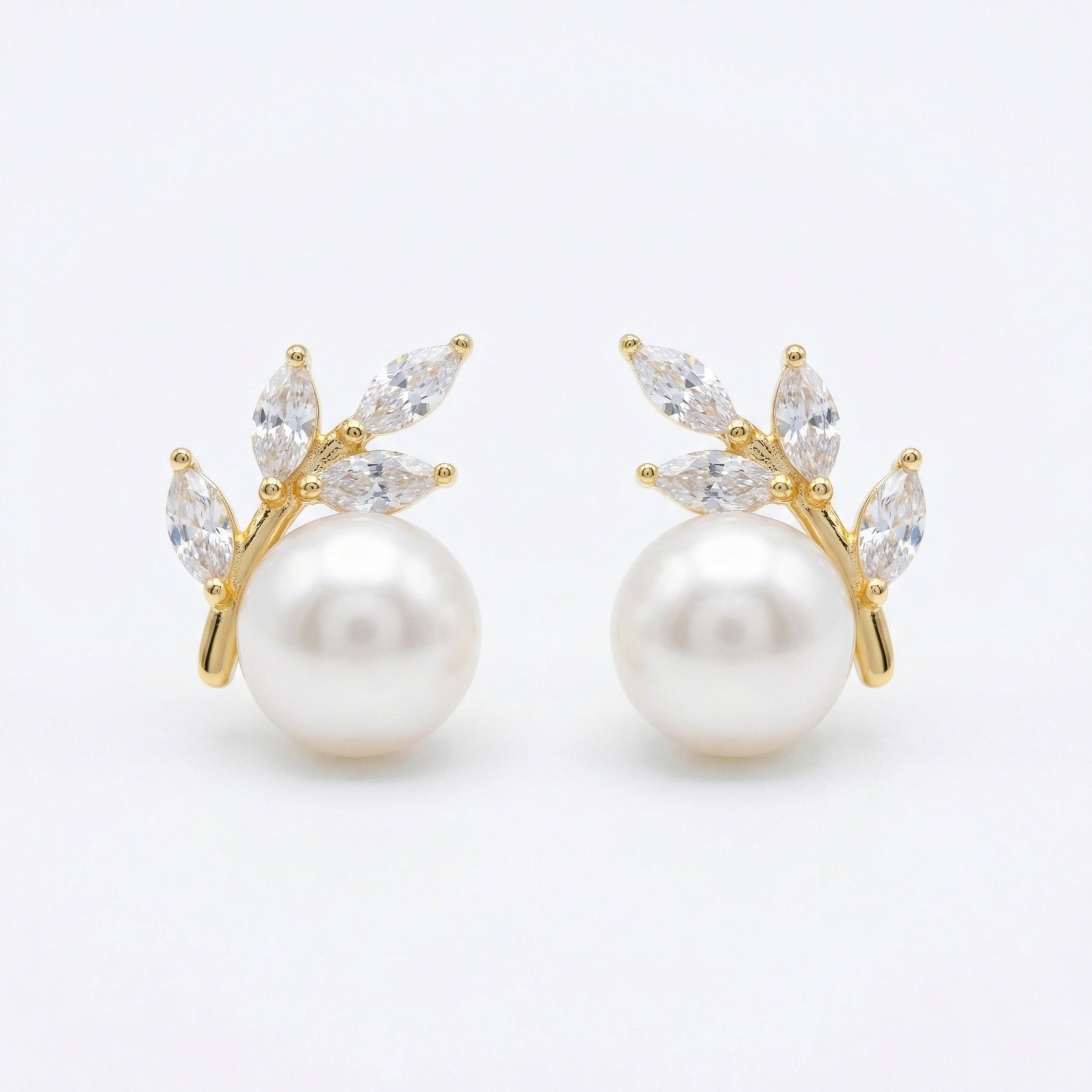 Marquise Leaf and Pearl Stud Earrings – pearl earrings, side detail