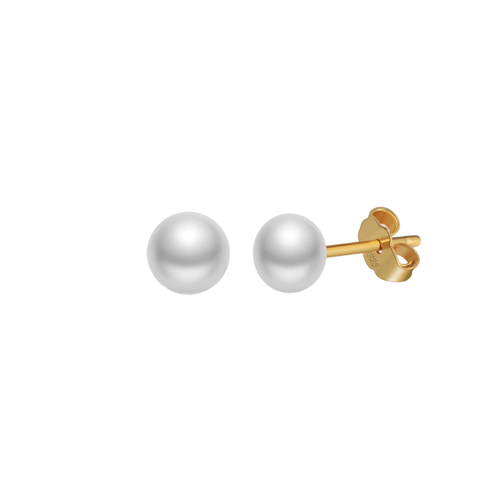 Pearl Studs with Gilded Backings – pearl earrings, side detail