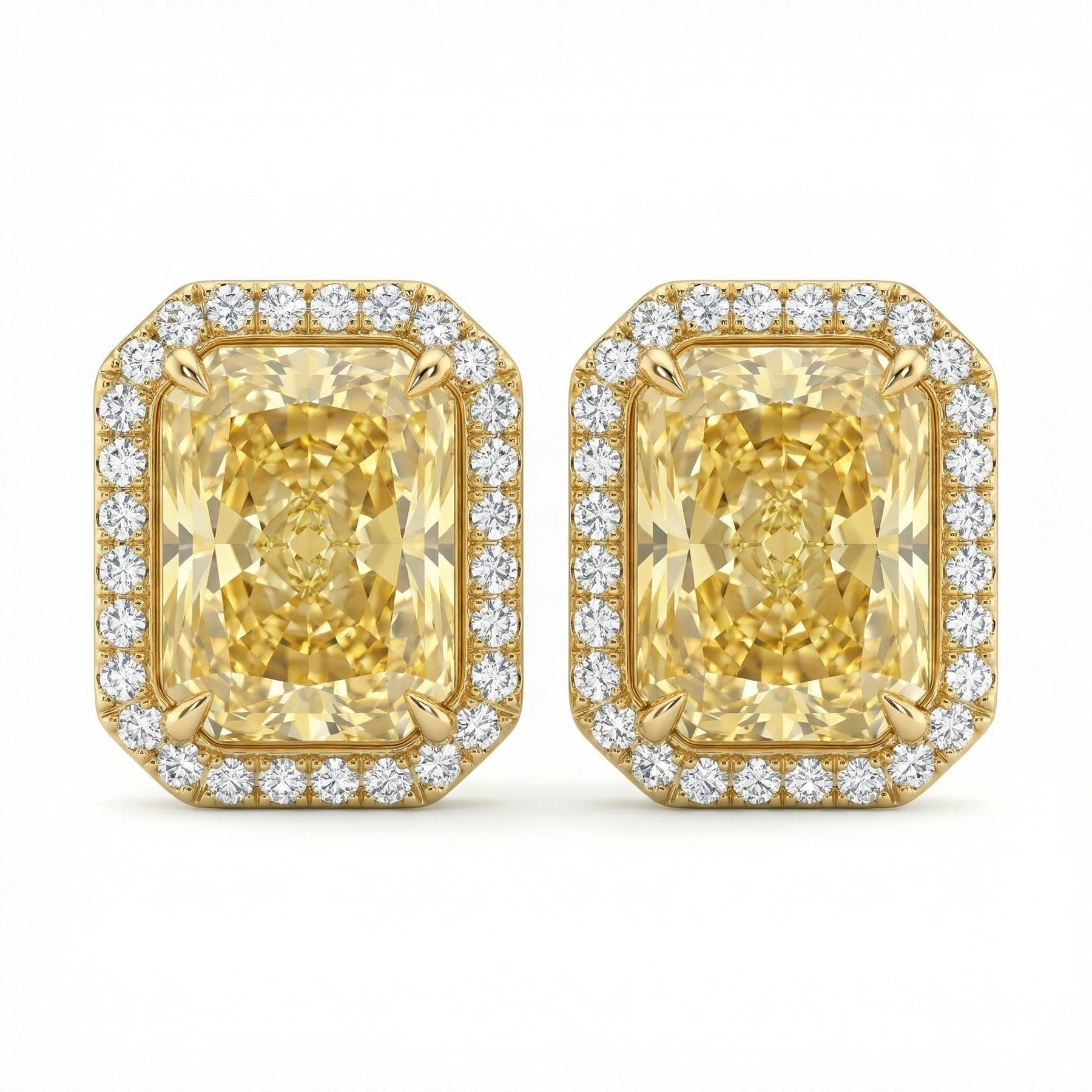 Radiant-Cut Canary Halo Stud Earrings – sterling silver earrings, side detail