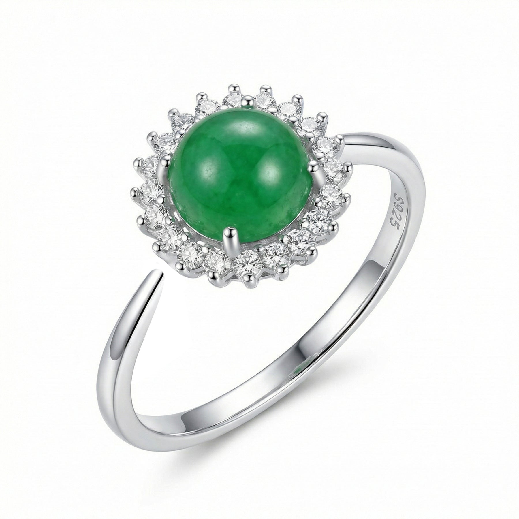 Round Green Jade Halo Ring – jade ring, side detail