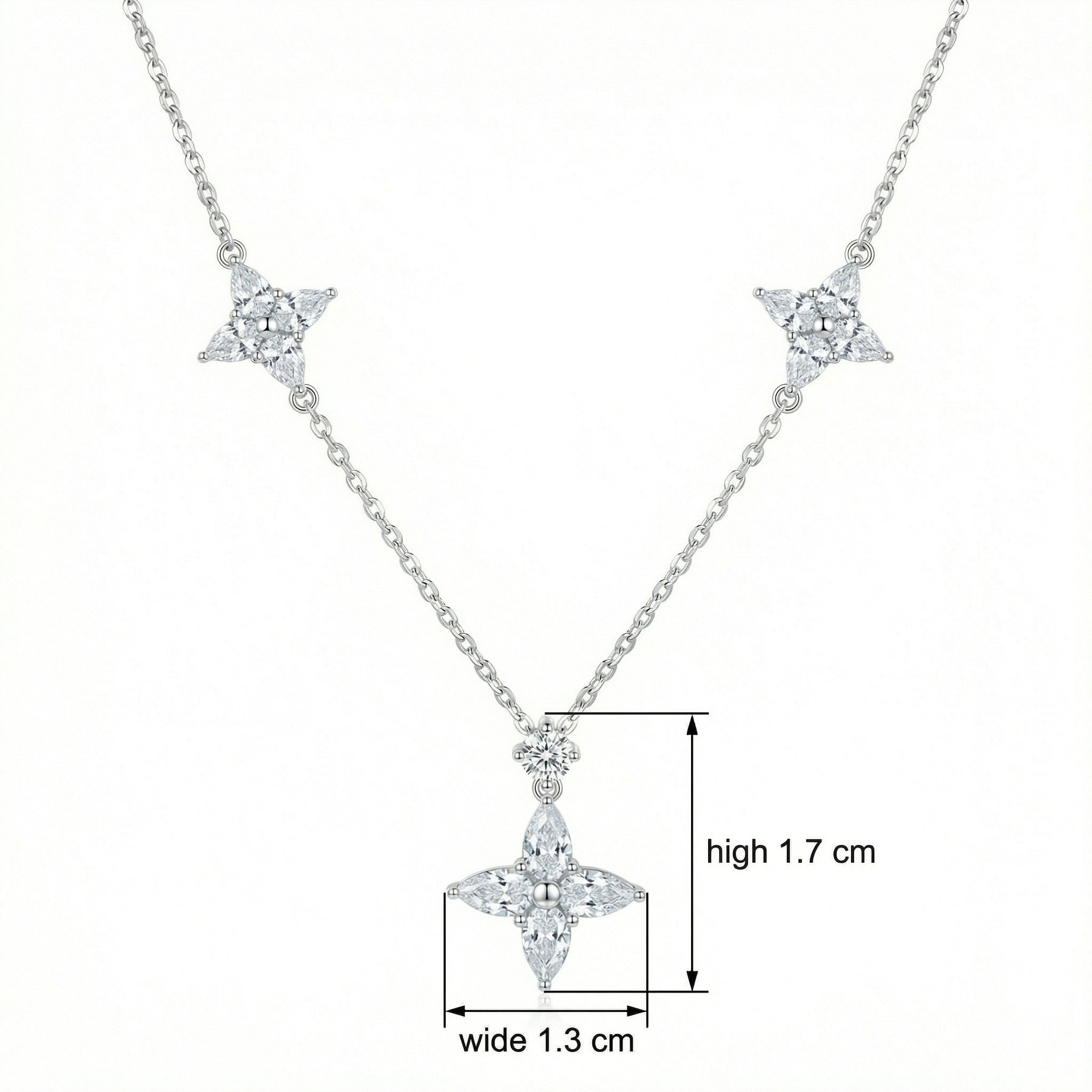 Marquise Floral Station Necklace – sterling silver necklace, front view