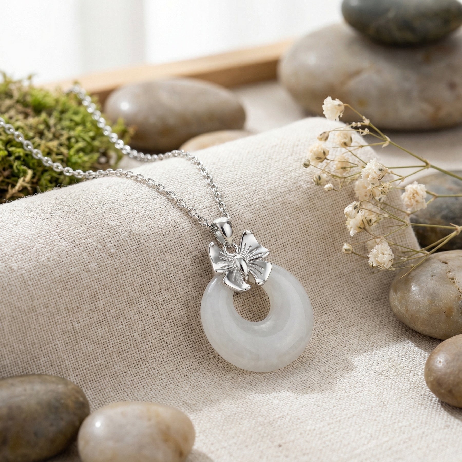 Butterfly Circle Jade Necklace – jade necklace, close-up