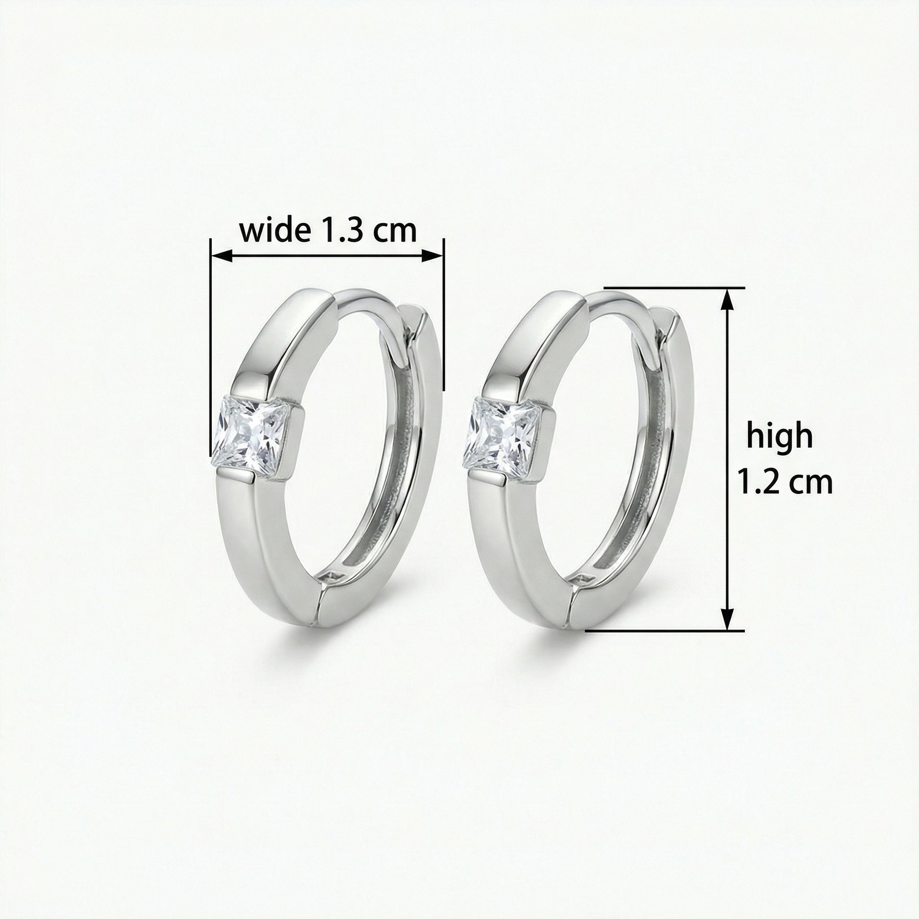 Square-Cut Zirconia Huggie Hoops – zircon earrings, side detail
