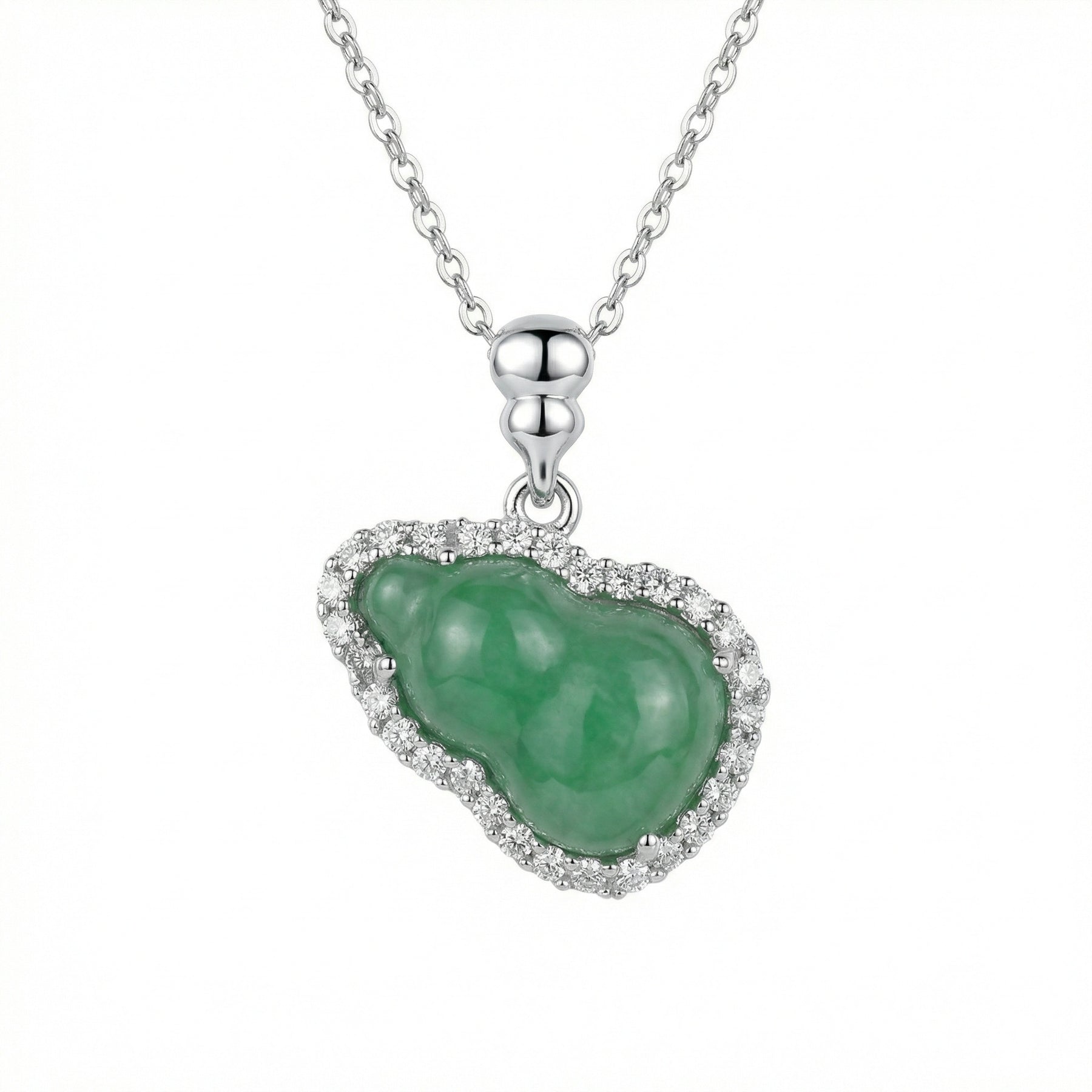 Irregular Jadeite Gourd Halo Necklace – jade necklace, front view