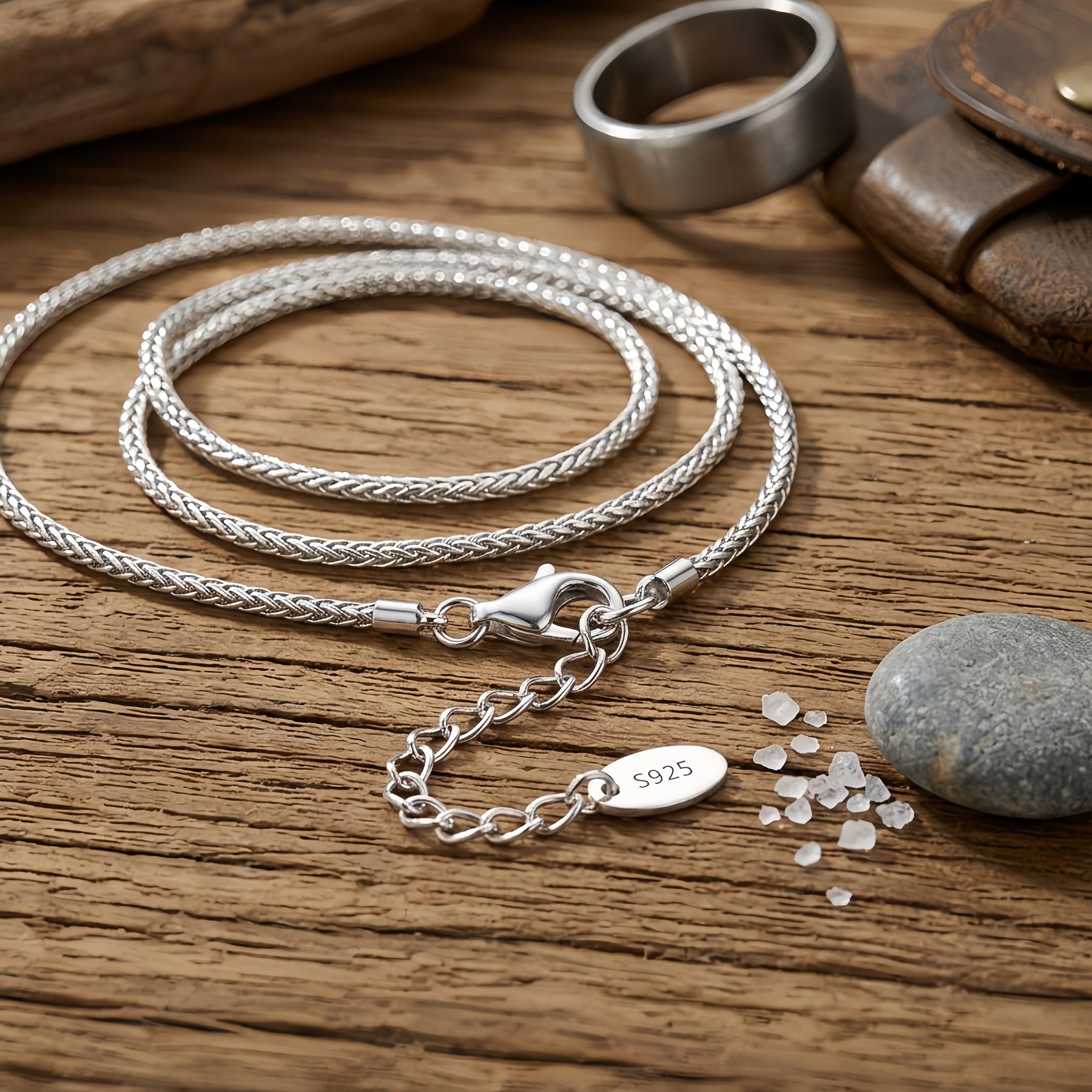 Twisted Rope Chain with S Pendant – sterling silver necklace, front view