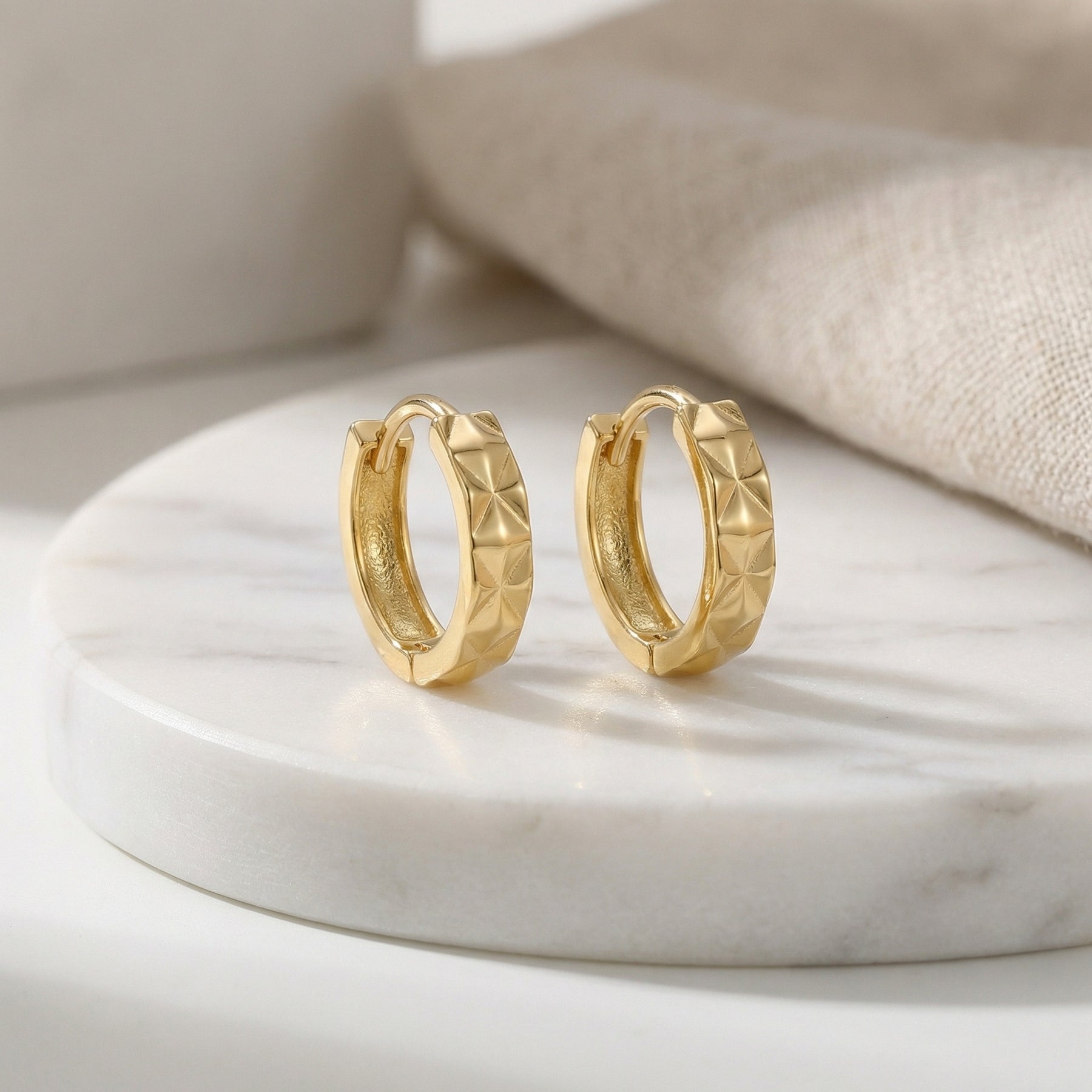 Faceted Pyramid Huggie Hoop Earrings – sterling silver earrings