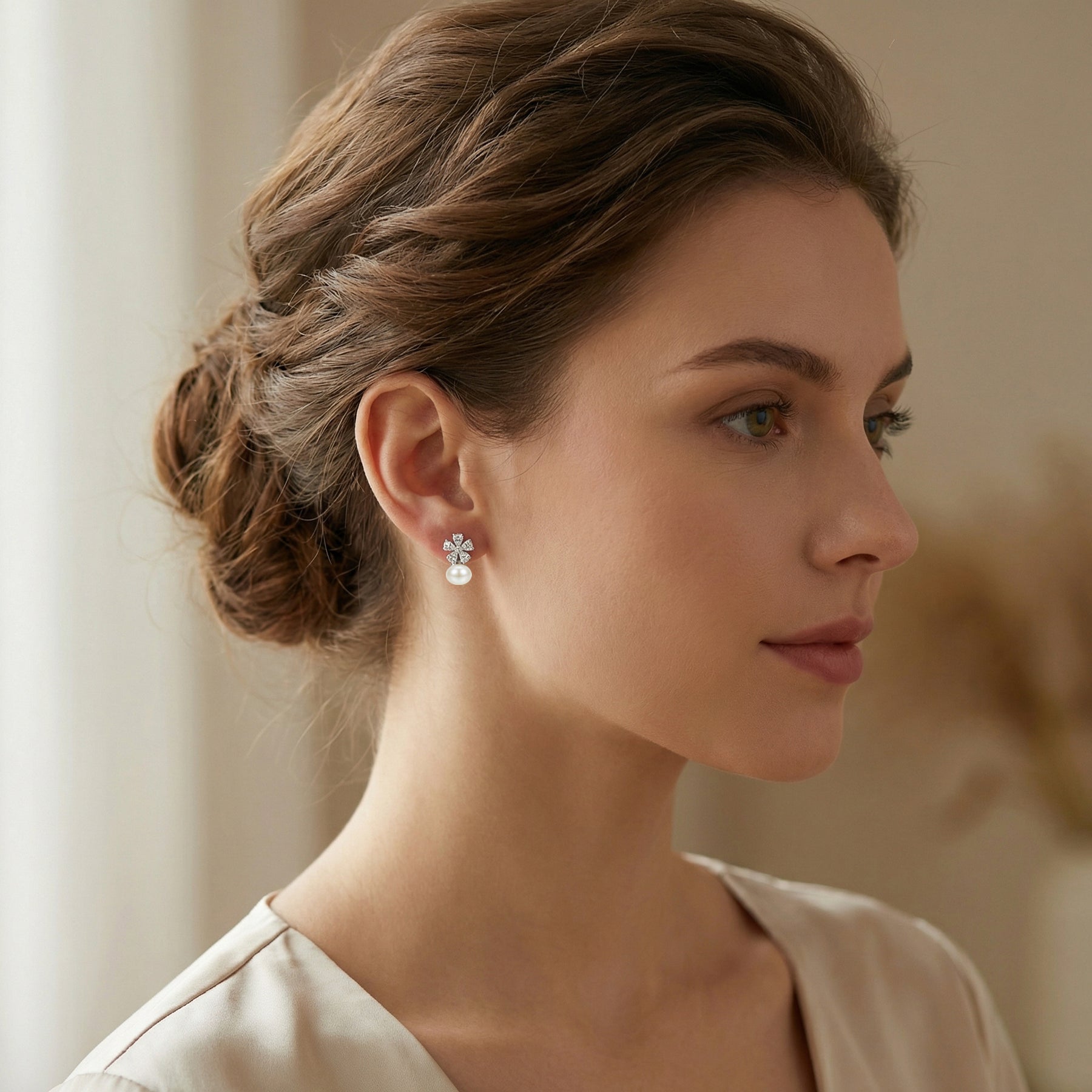 Flower Studs with Heart-Shaped Petals – pearl earrings