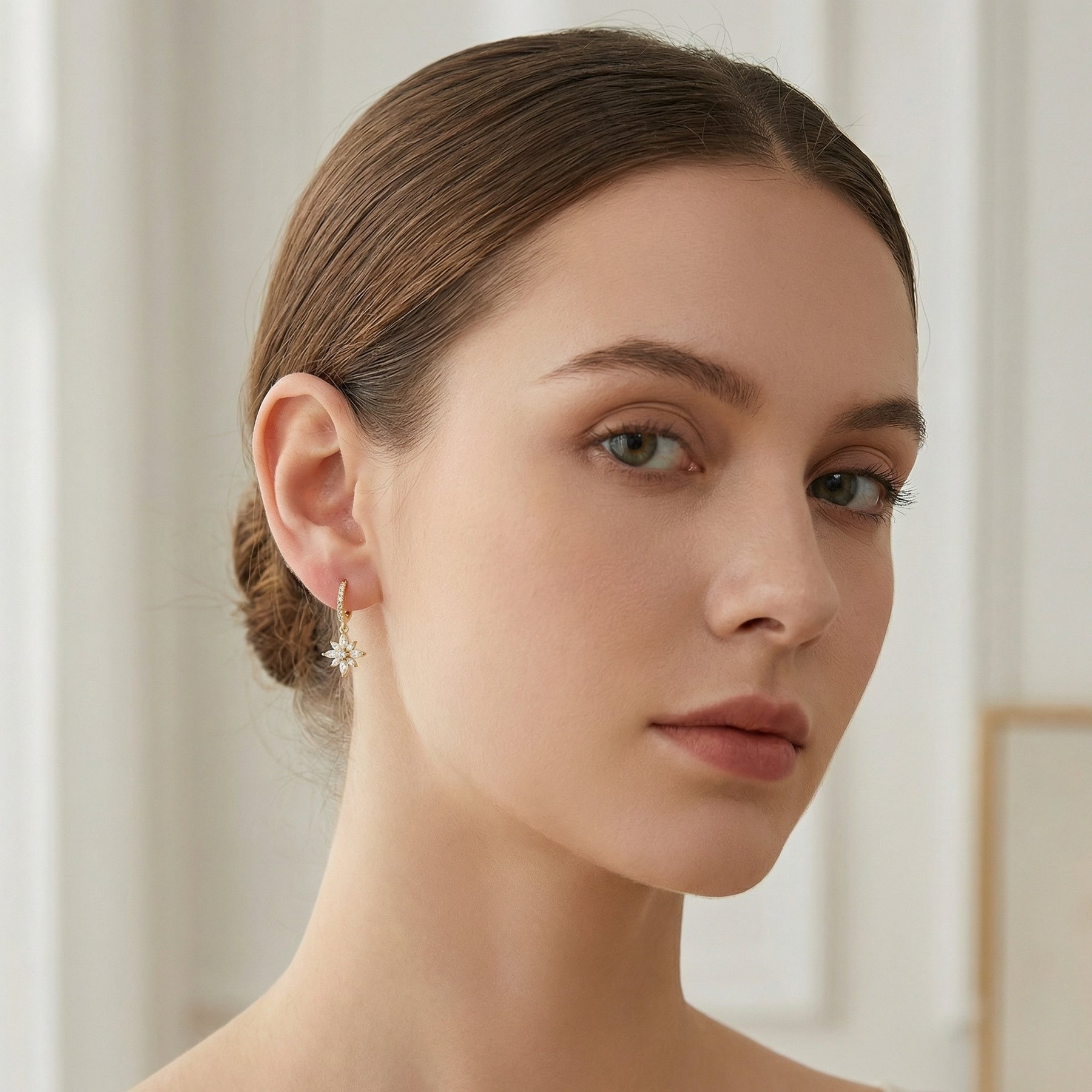 Floral Drop Huggie Hoop Earrings – sterling silver earrings