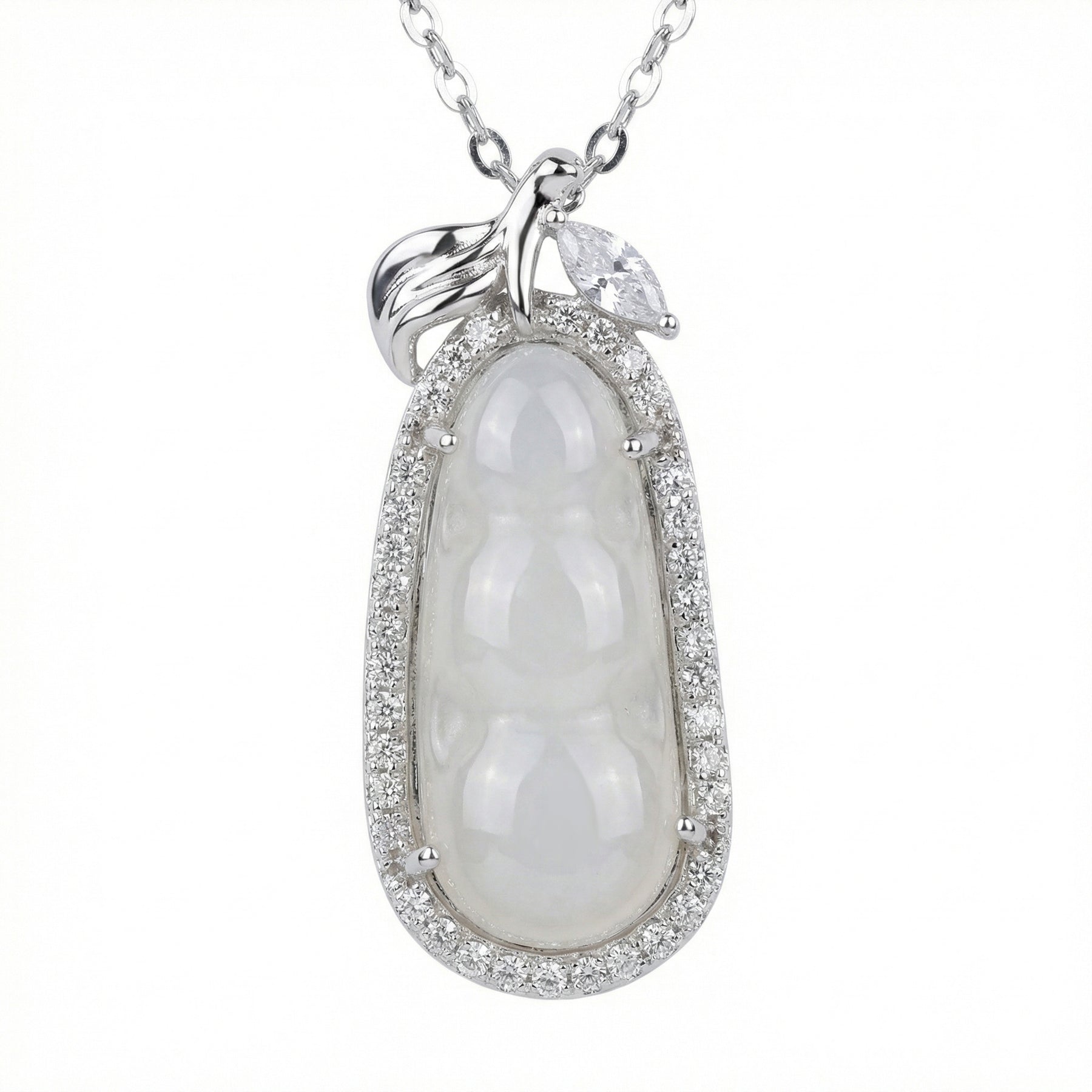 White Jadeite Pea Pod Pendant Necklace – jade necklace