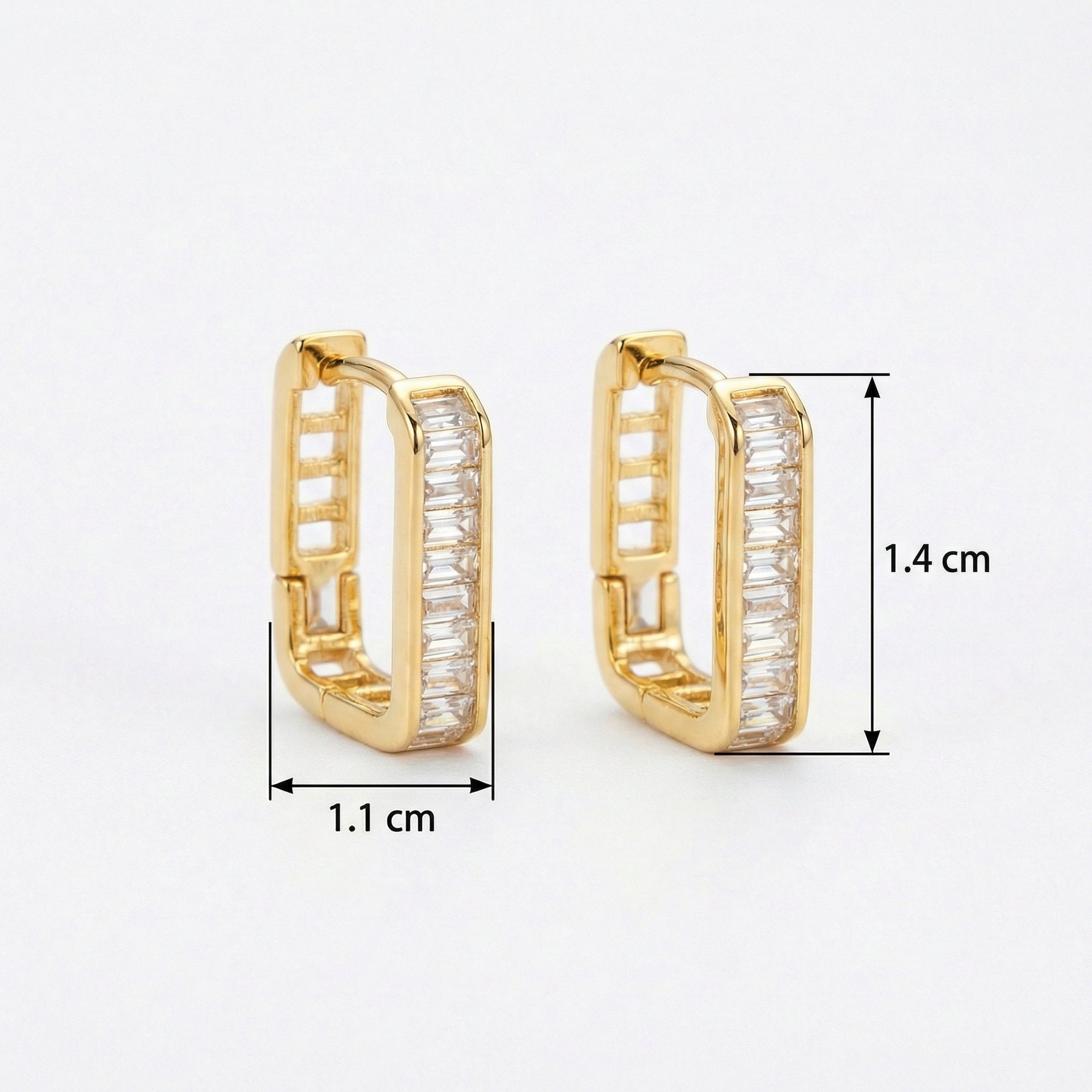 Baguette Huggie Hoop Earrings – sterling silver earrings, close-up