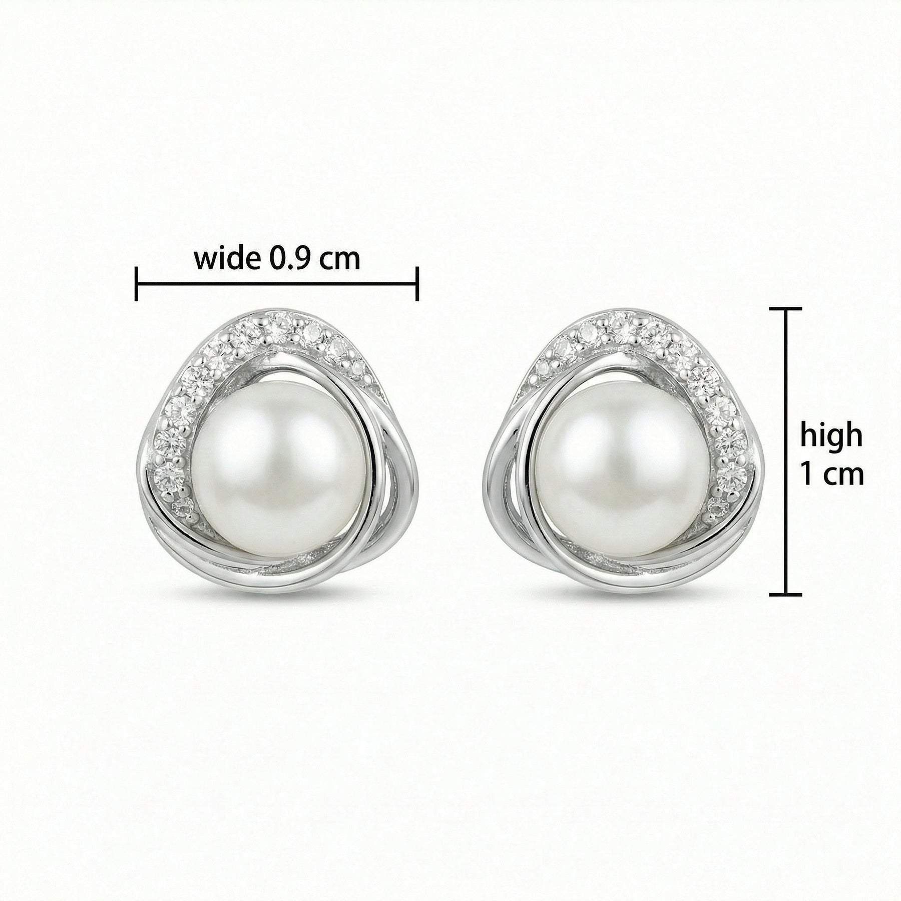 Pearl and CZ Swirl Stud Earrings – pearl earrings, front view