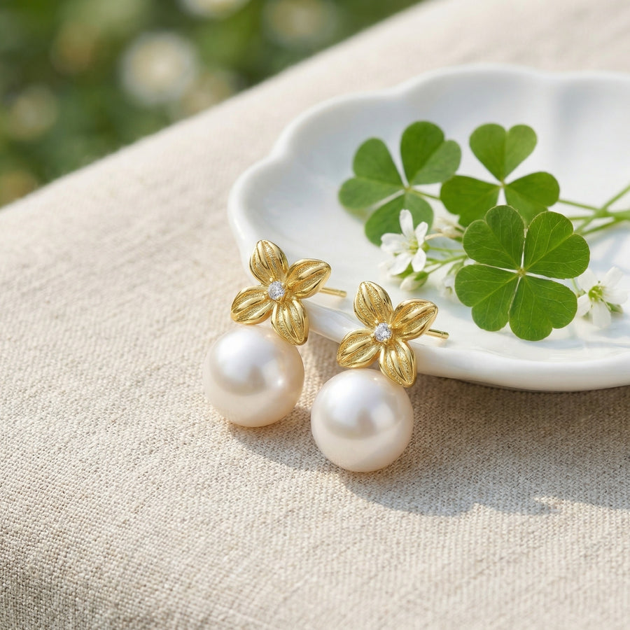 Pearl Floral Centerpiece Stud Earrings – pearl earrings, styling detail