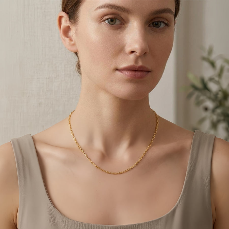 gold-plated Chain Necklace with CZ Bar Pendant – zircon necklace