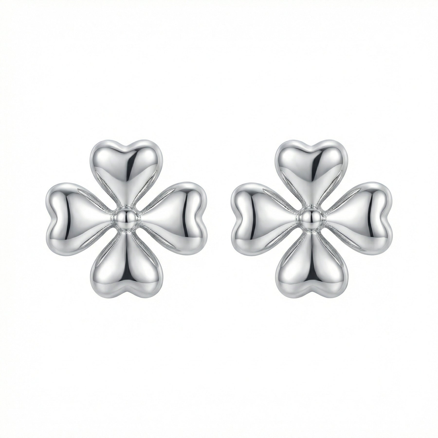Heart-Petal Four-Leaf Clover Studs – sterling silver earrings