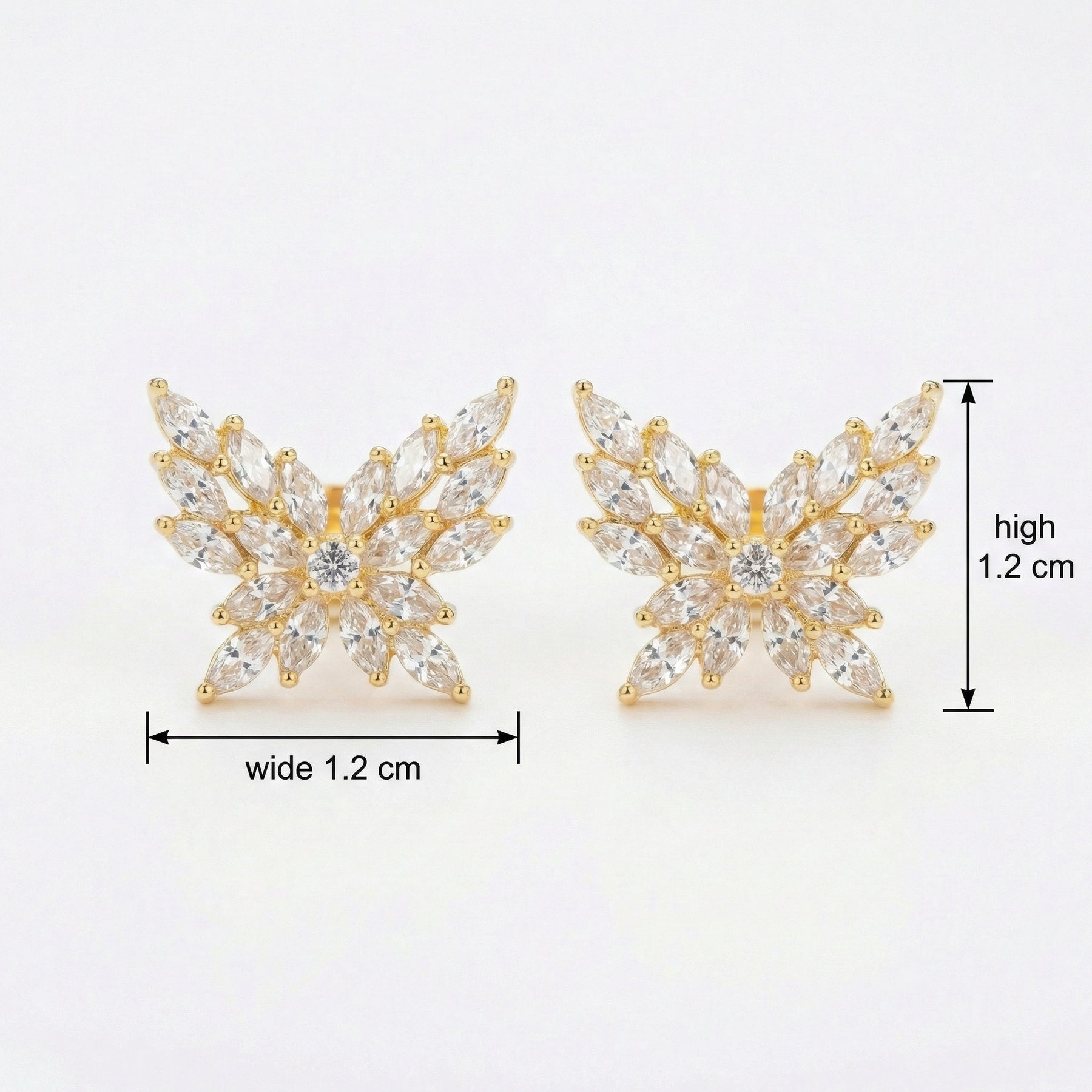 Butterfly Studs with Marquise Wings – sterling silver earrings, front view