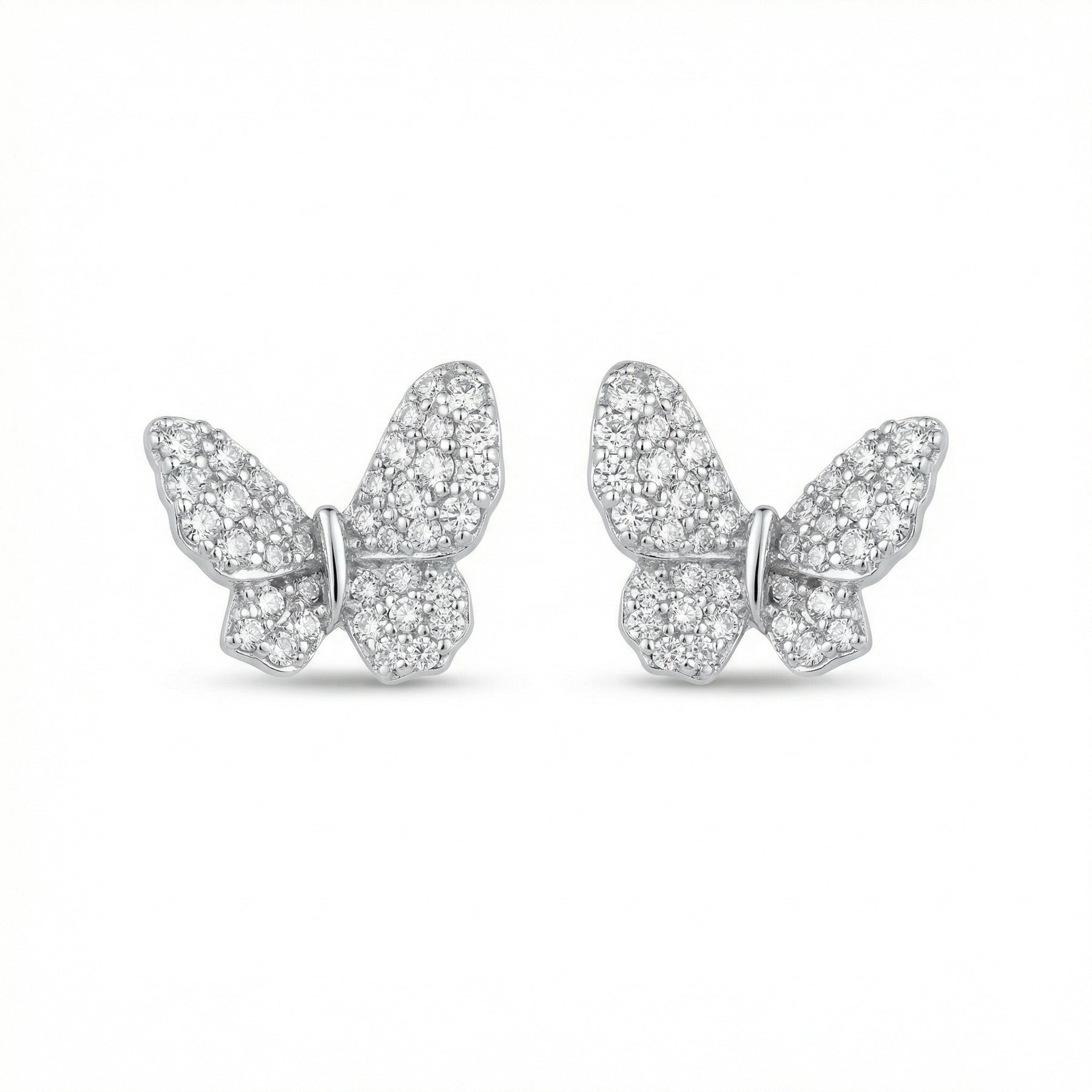Pavé-Set Butterfly Stud Earrings – sterling silver earrings, side detail