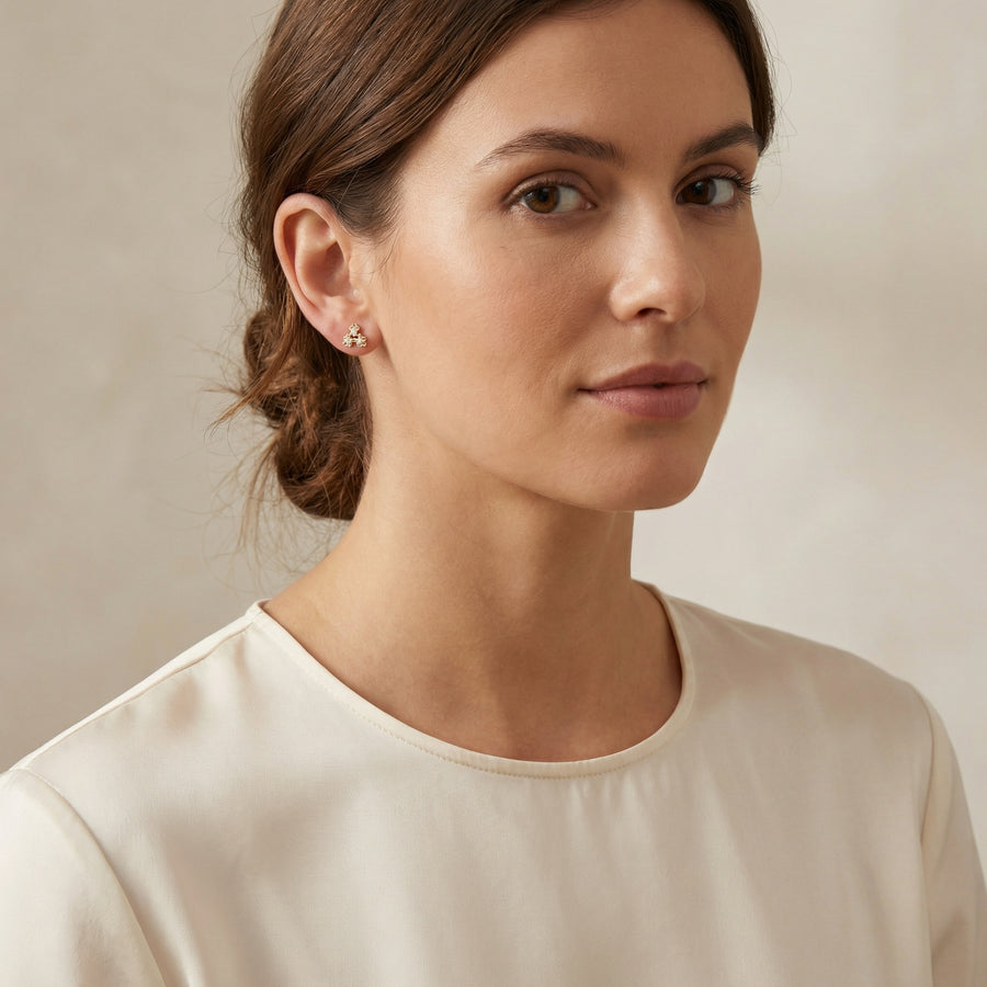 Triple Clover Cluster Stud Earrings – sterling silver earrings, side detail