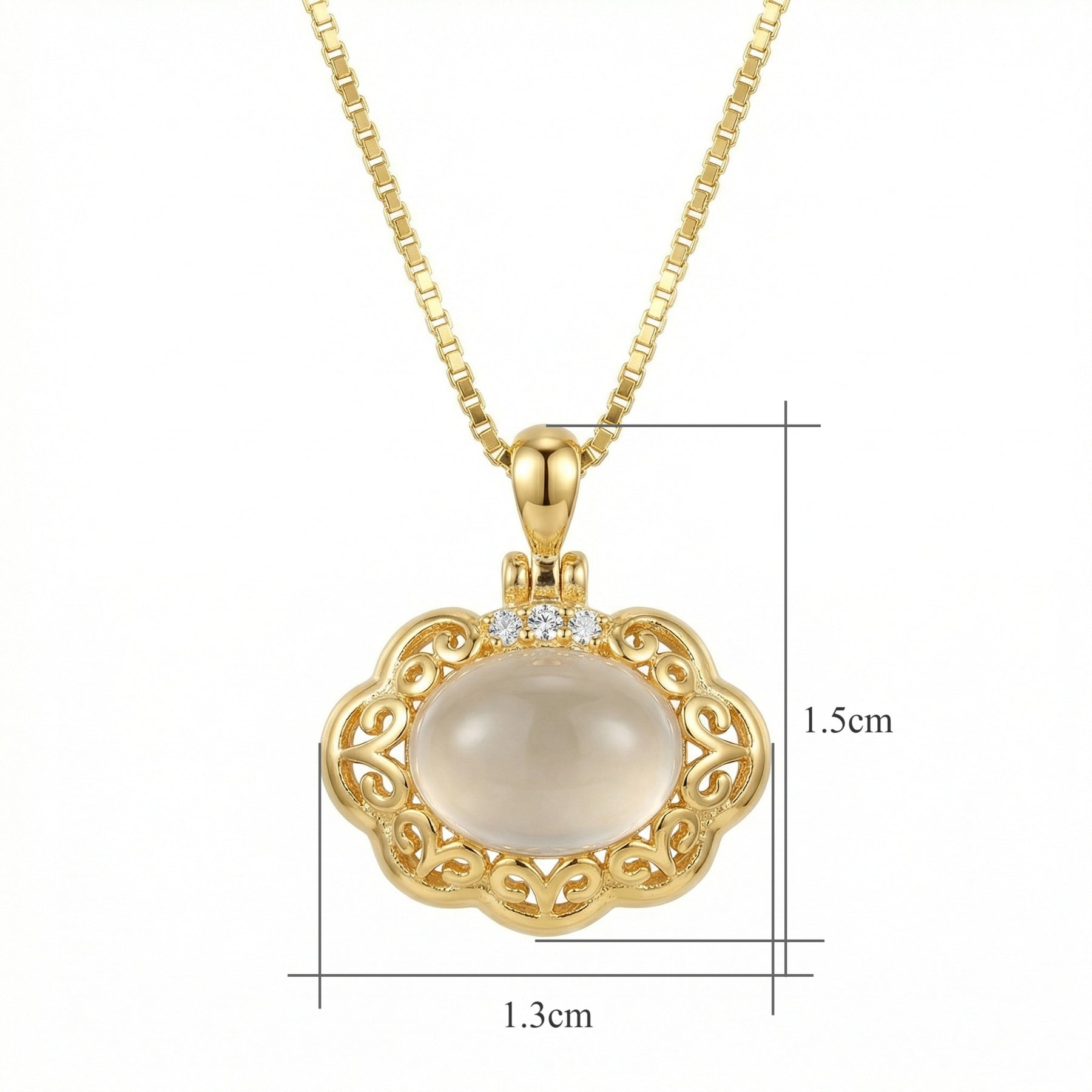 Oval Moonstone Filigree Necklace – sterling silver necklace, side detail