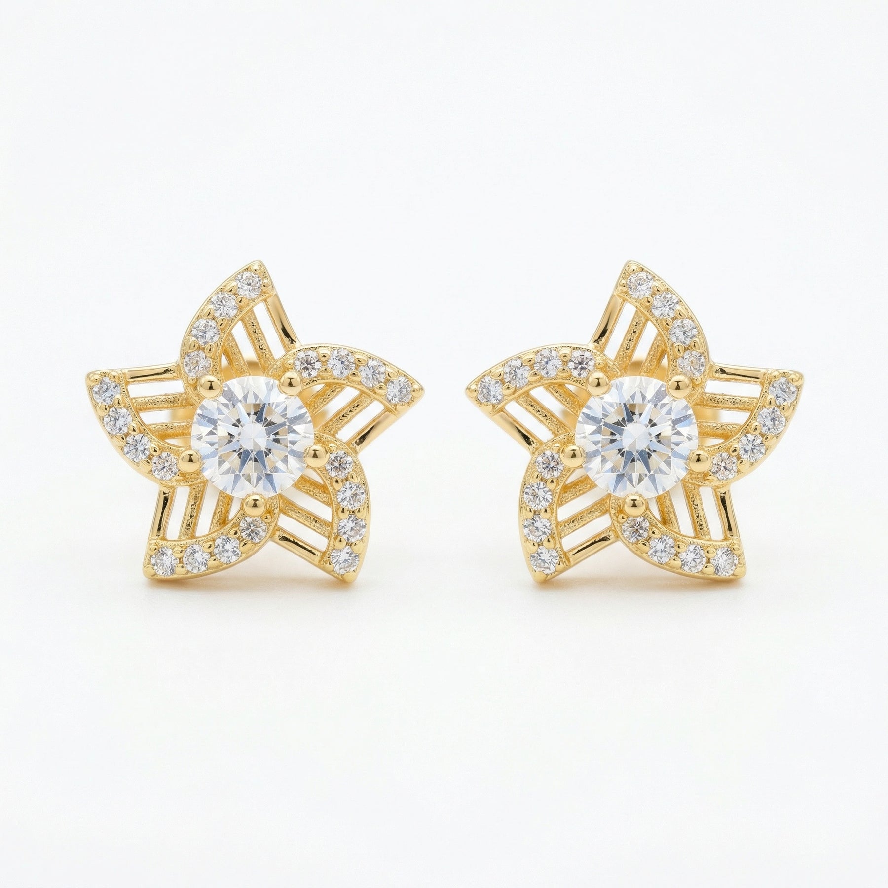 Celestial Star Stud Earrings – sterling silver earrings, front view