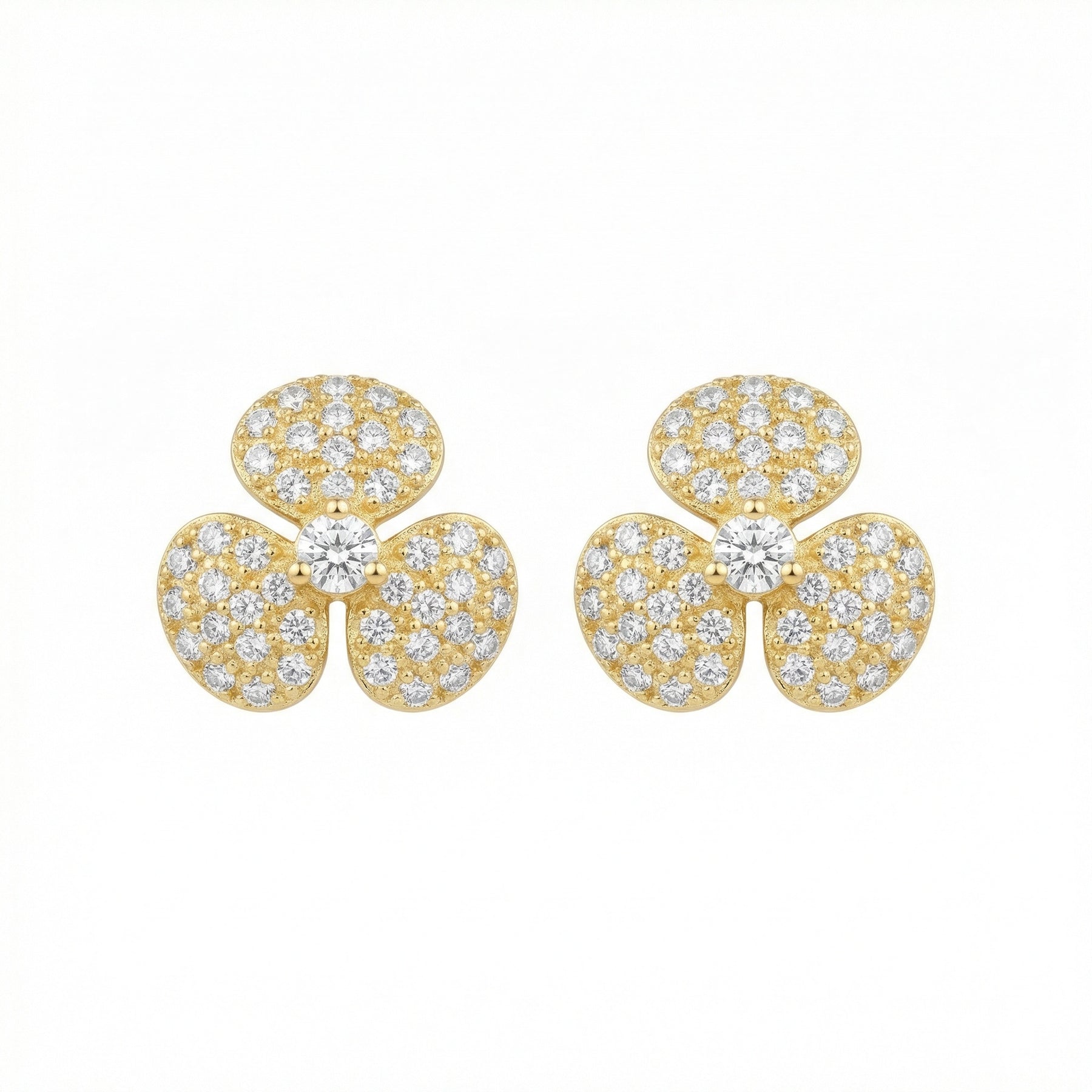 Pavé Trifoil Stud Earrings – sterling silver earrings, side detail