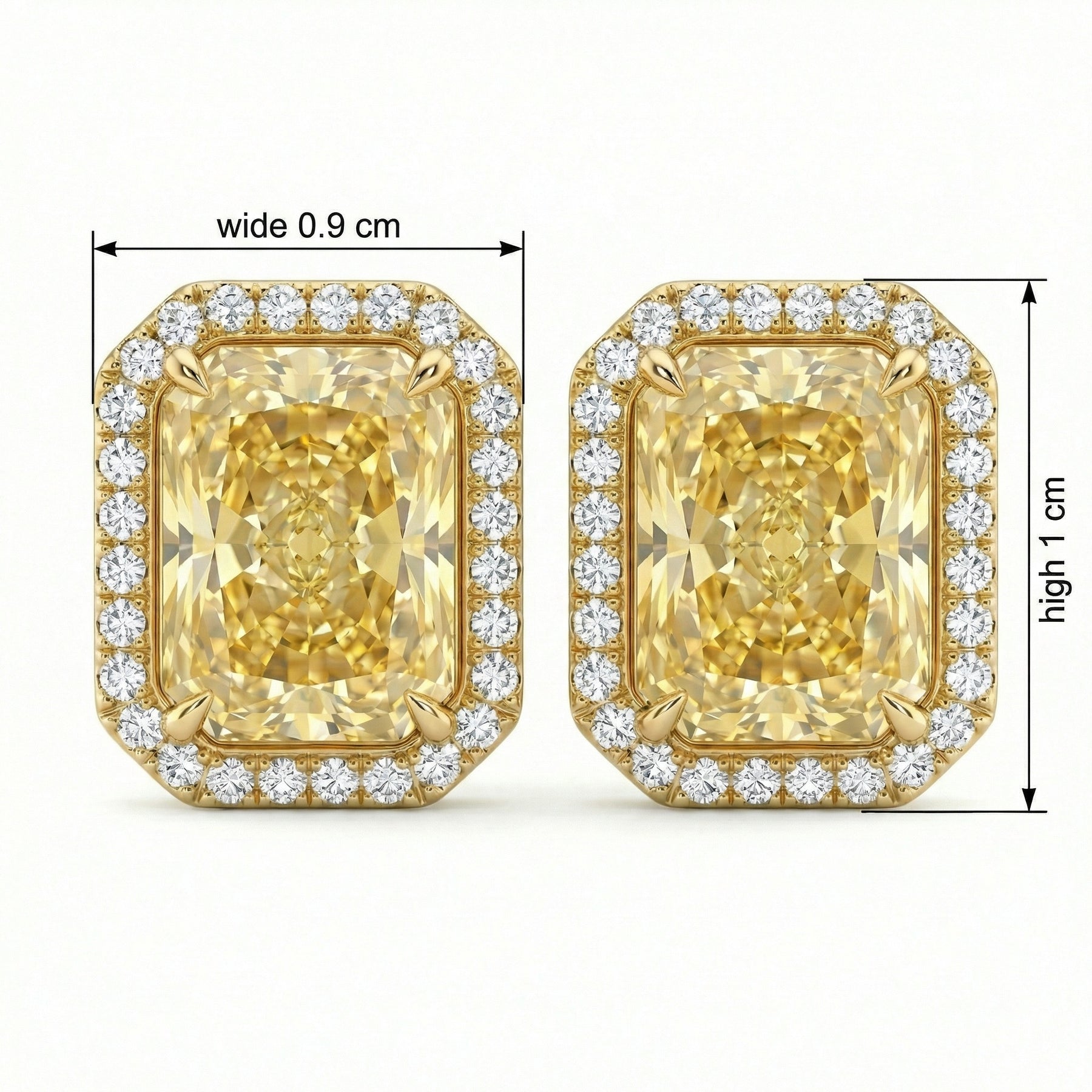 Radiant-Cut Canary Halo Stud Earrings – sterling silver earrings, close-up