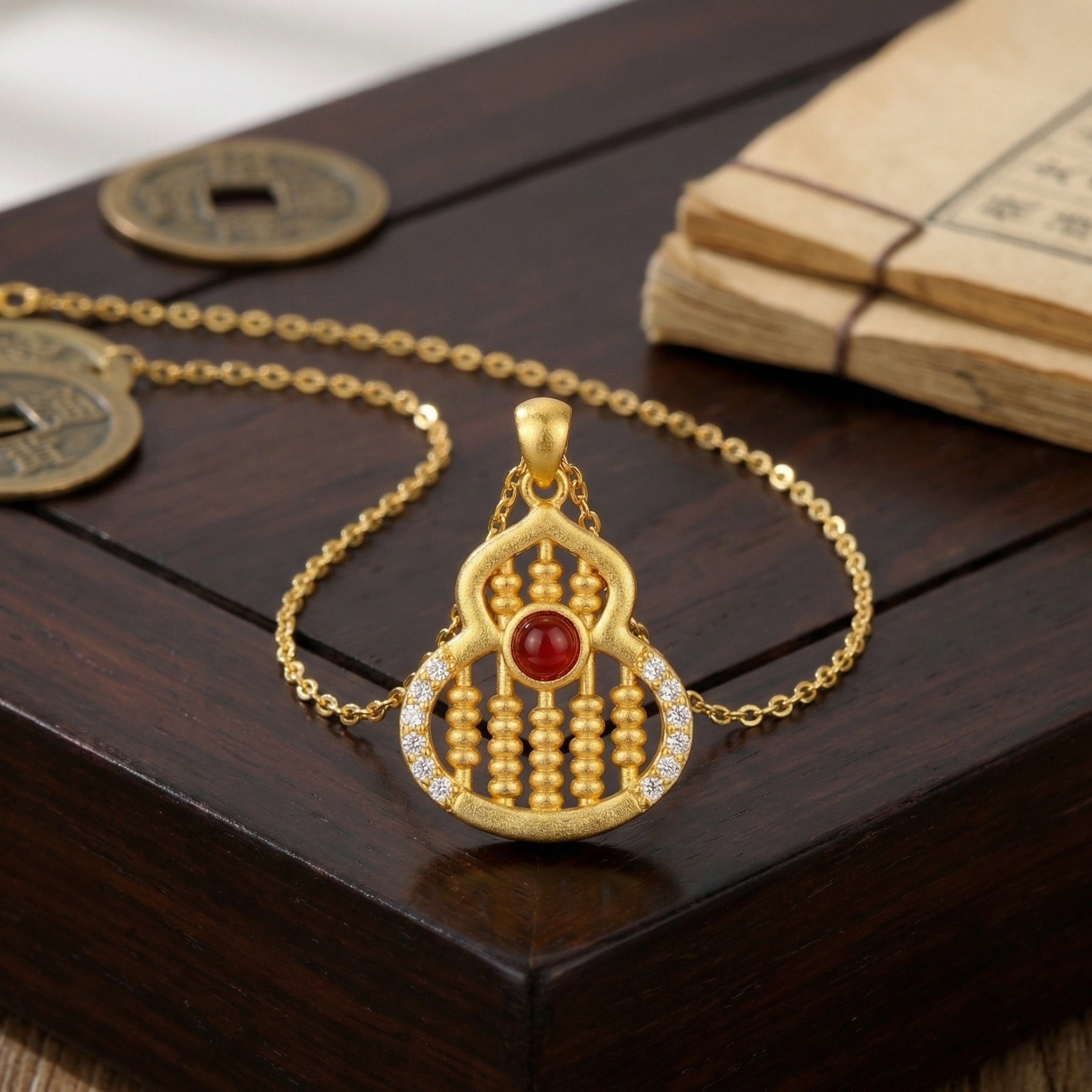 Abacus Gourd Pendant Necklace – sterling silver necklace, side detail